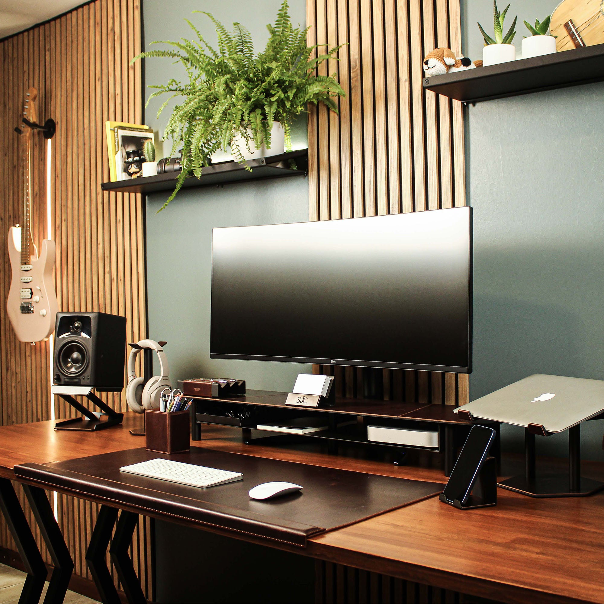 Brown Metal Monitor Stand office desk shelf organizer