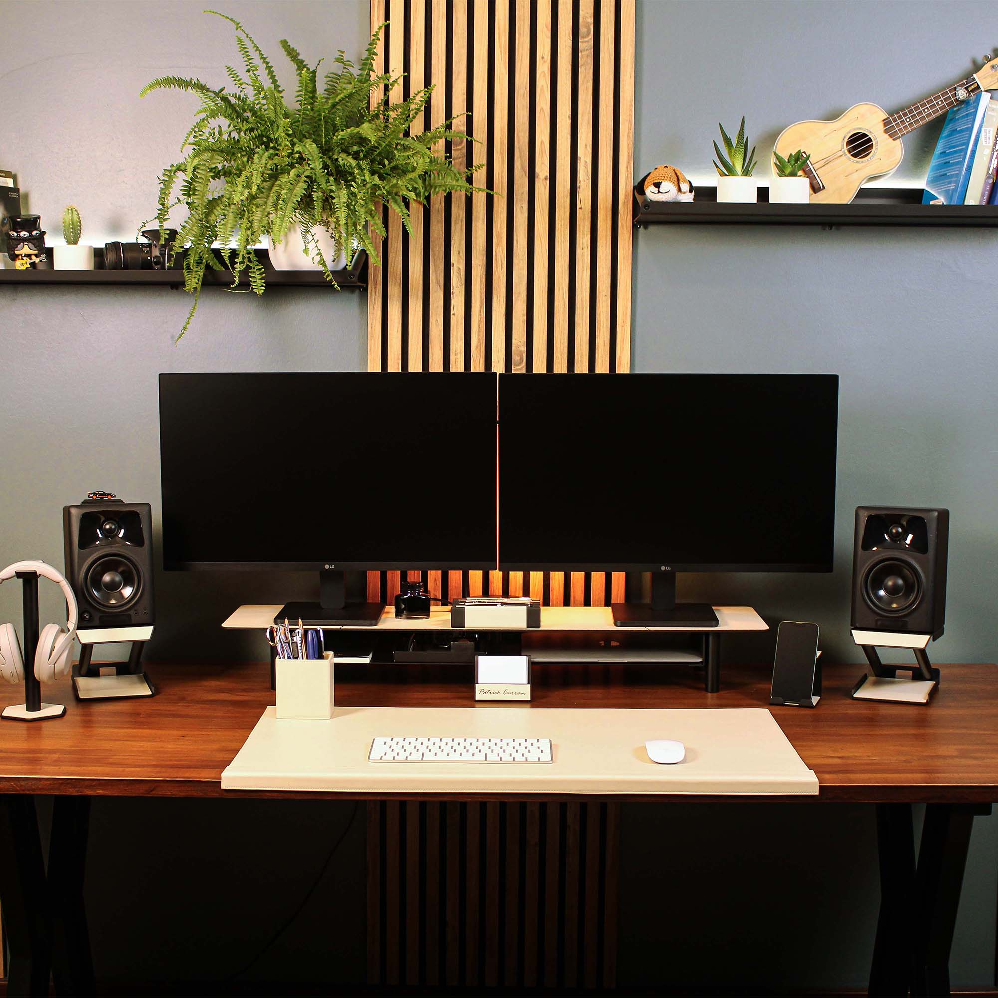 White Leather desk mat with wrist support