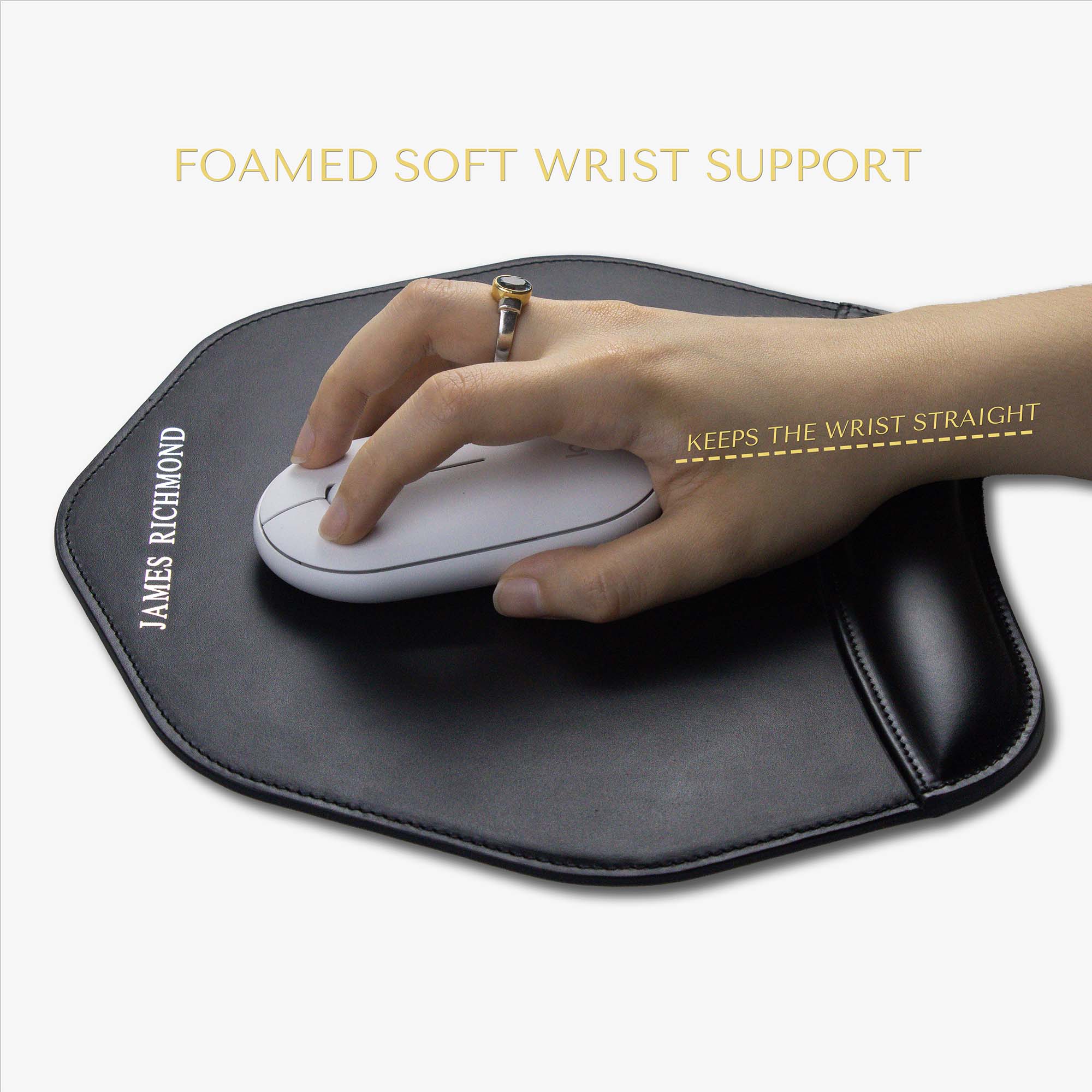 Personalized Black Mouse pad with wrist support under magic mouse