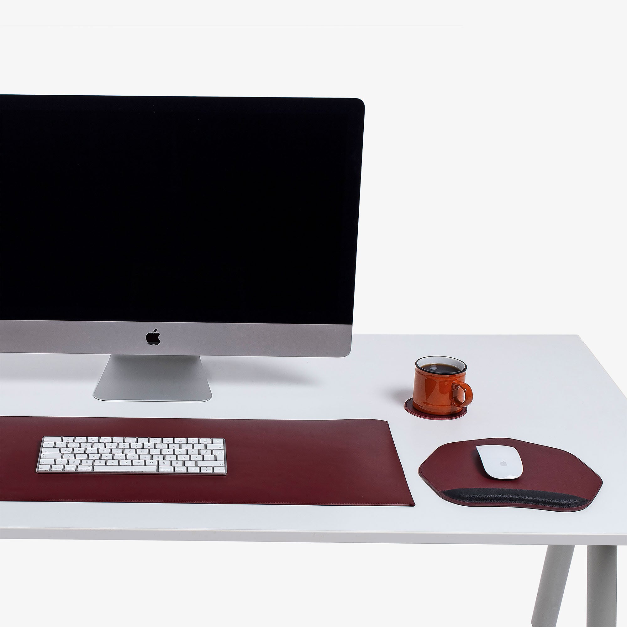 Red Mouse pad with wrist support under magic mouse