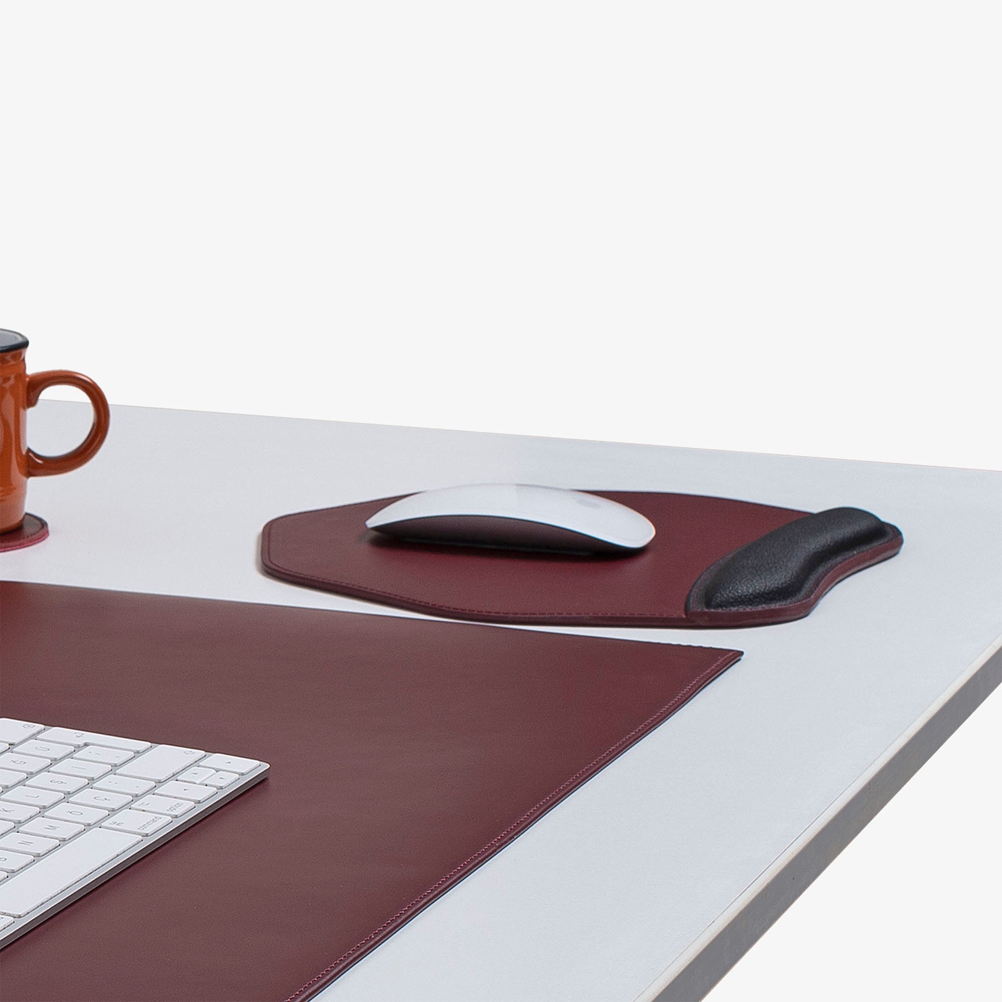 Red Mouse pad with wrist support under magic mouse