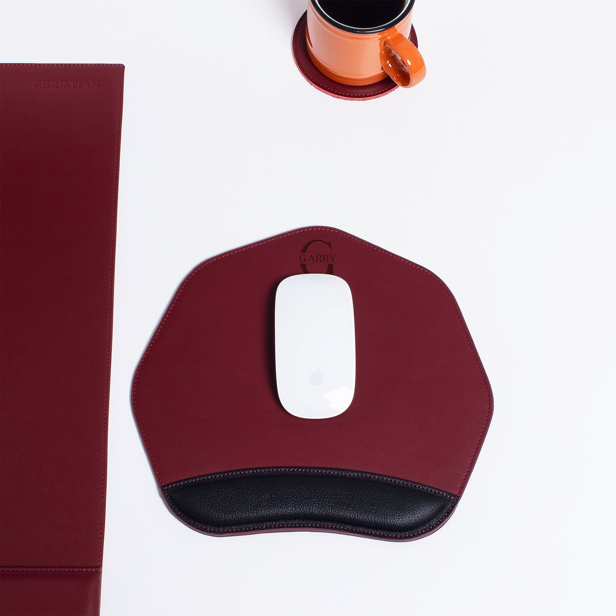 Custom Red Mouse pad with wrist support under magic mouse
