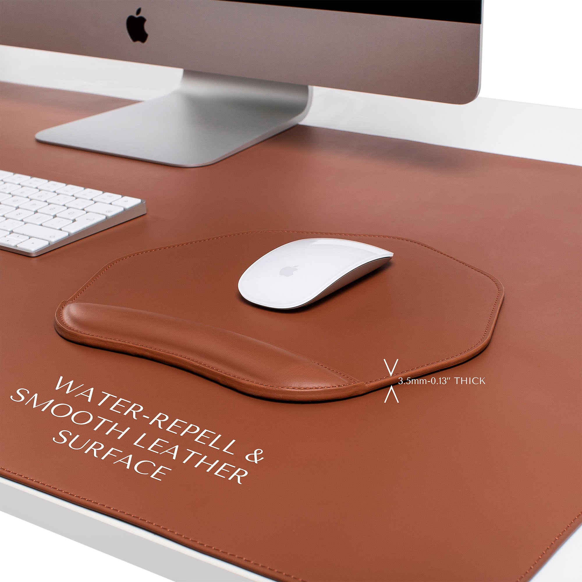 Brown Mouse pad with wrist support under magic mouse