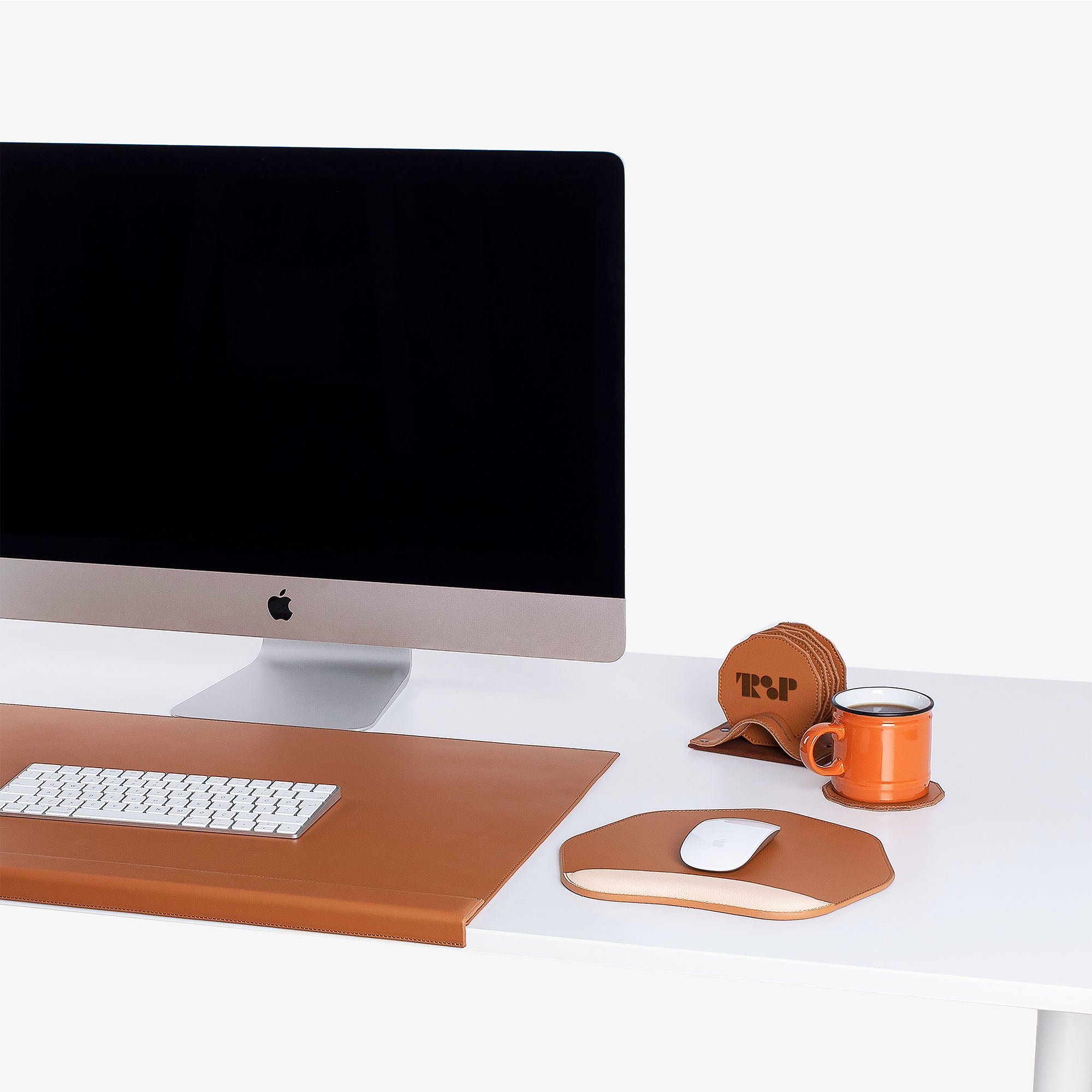 Personalized Tan Mouse pad with wrist support under magic mouse