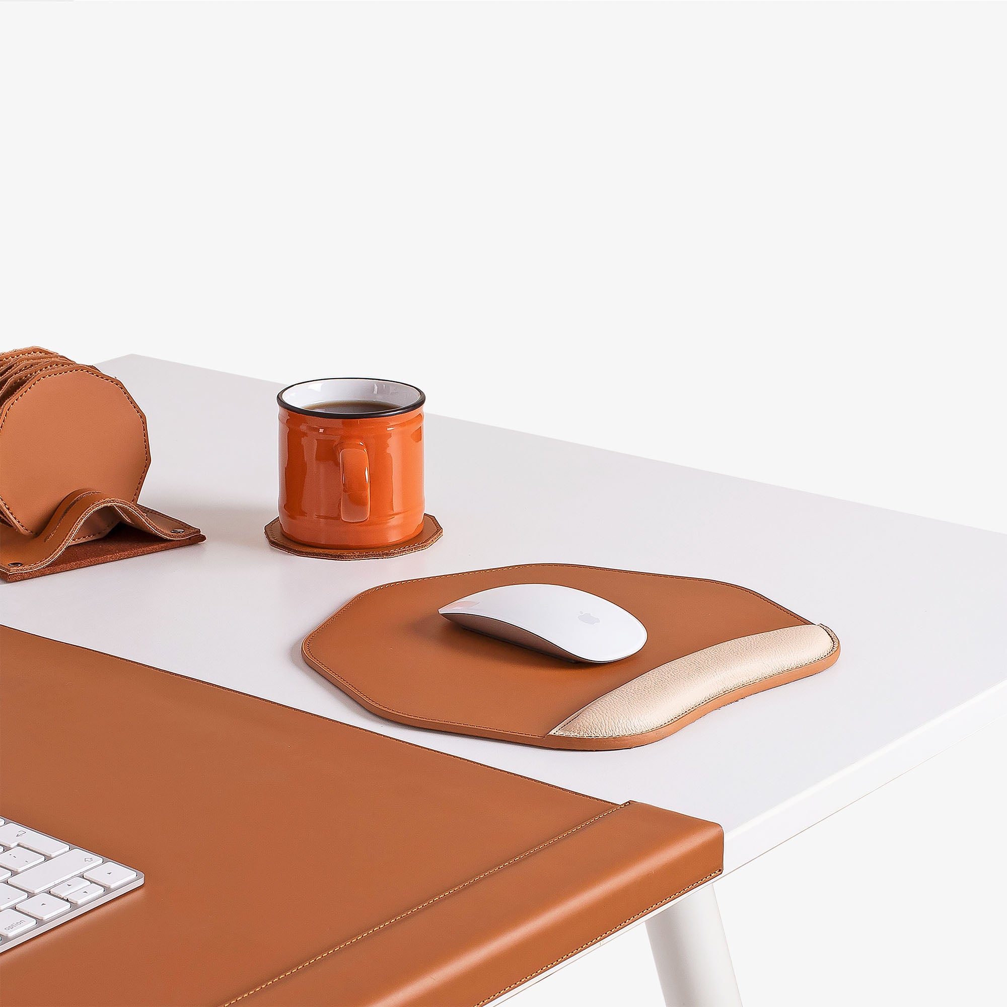Custom Tan Mouse pad with wrist support under magic mouse