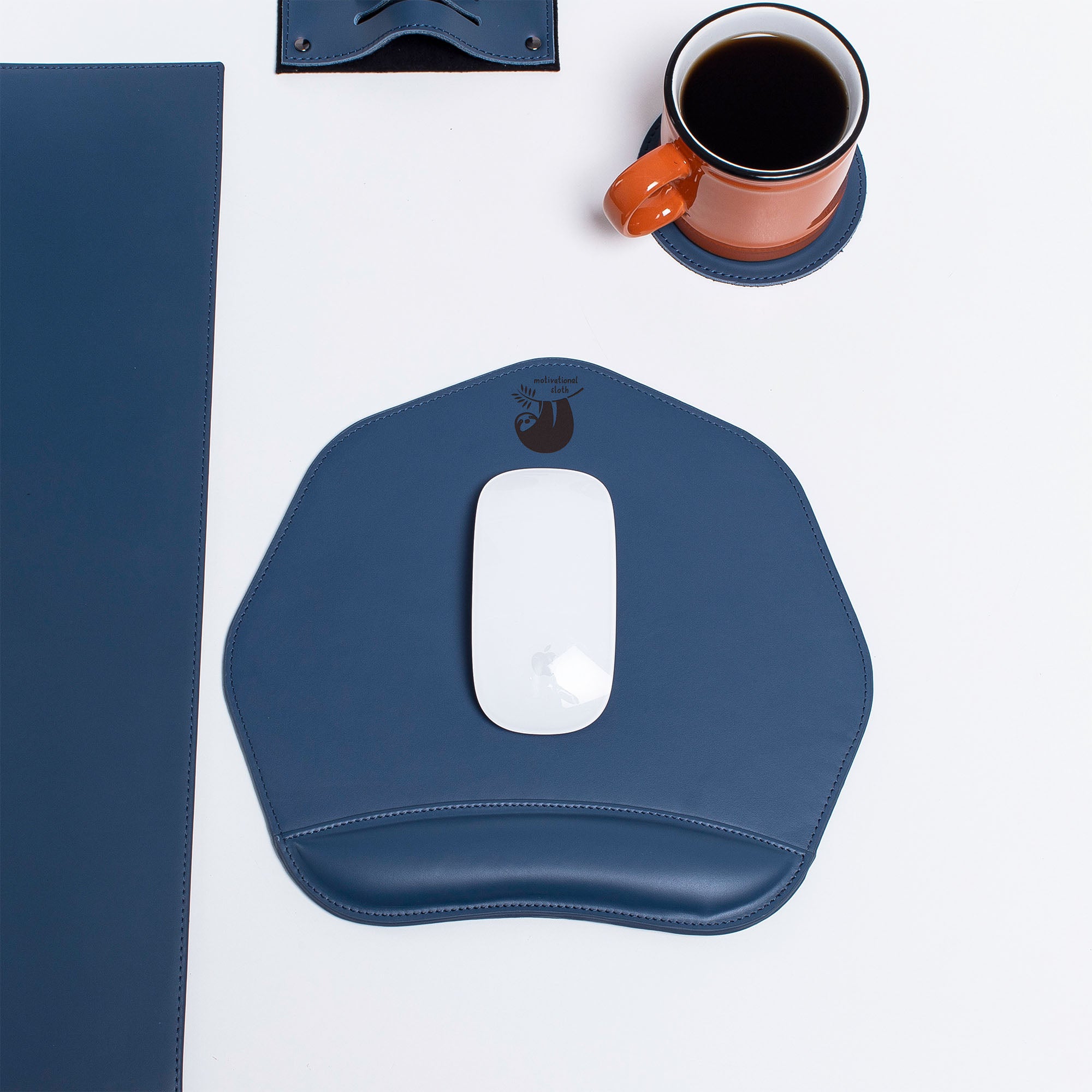 Custom blue Mouse pad with wrist support under magic mouse