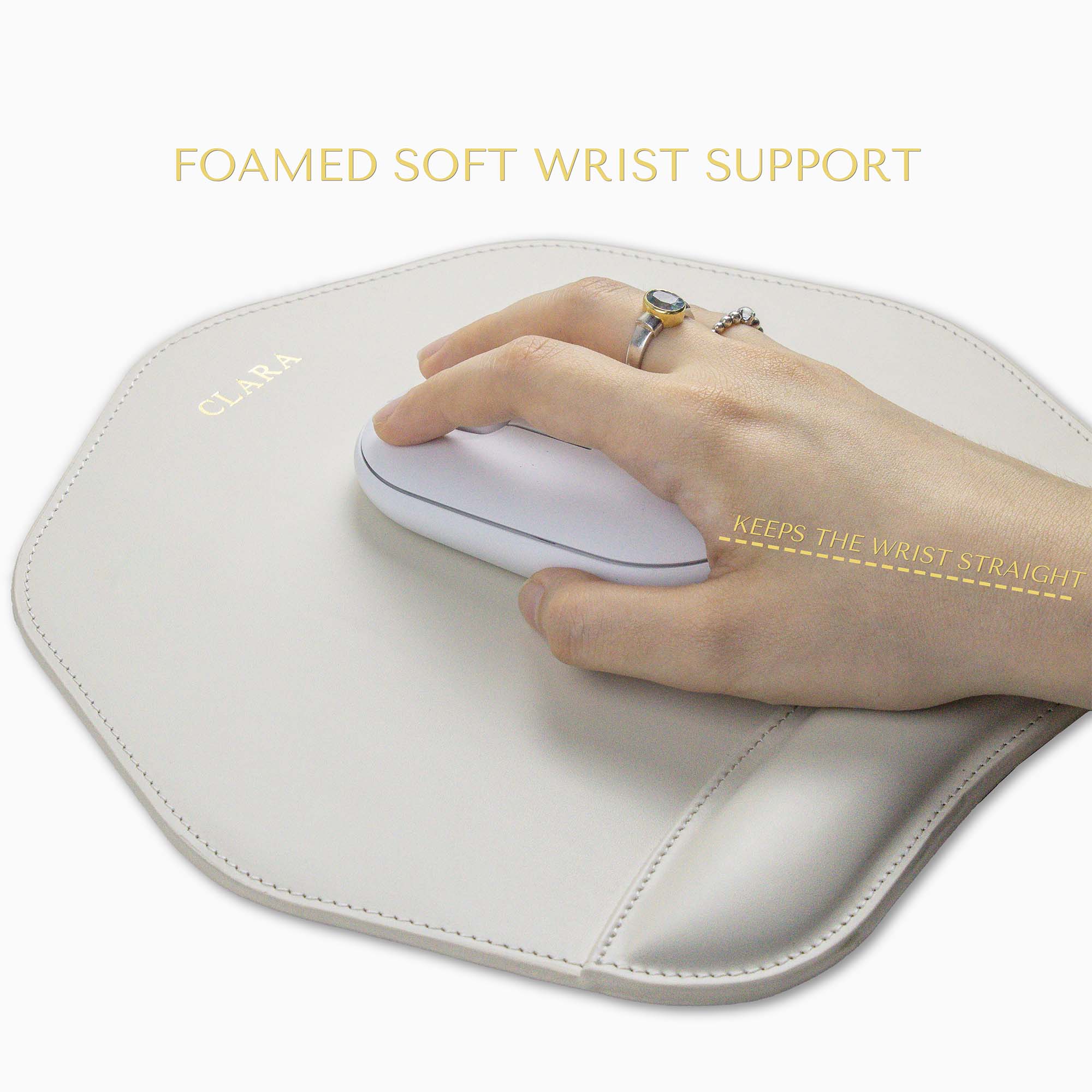 Ergonomic white Mouse pad with wrist support under magic mouse