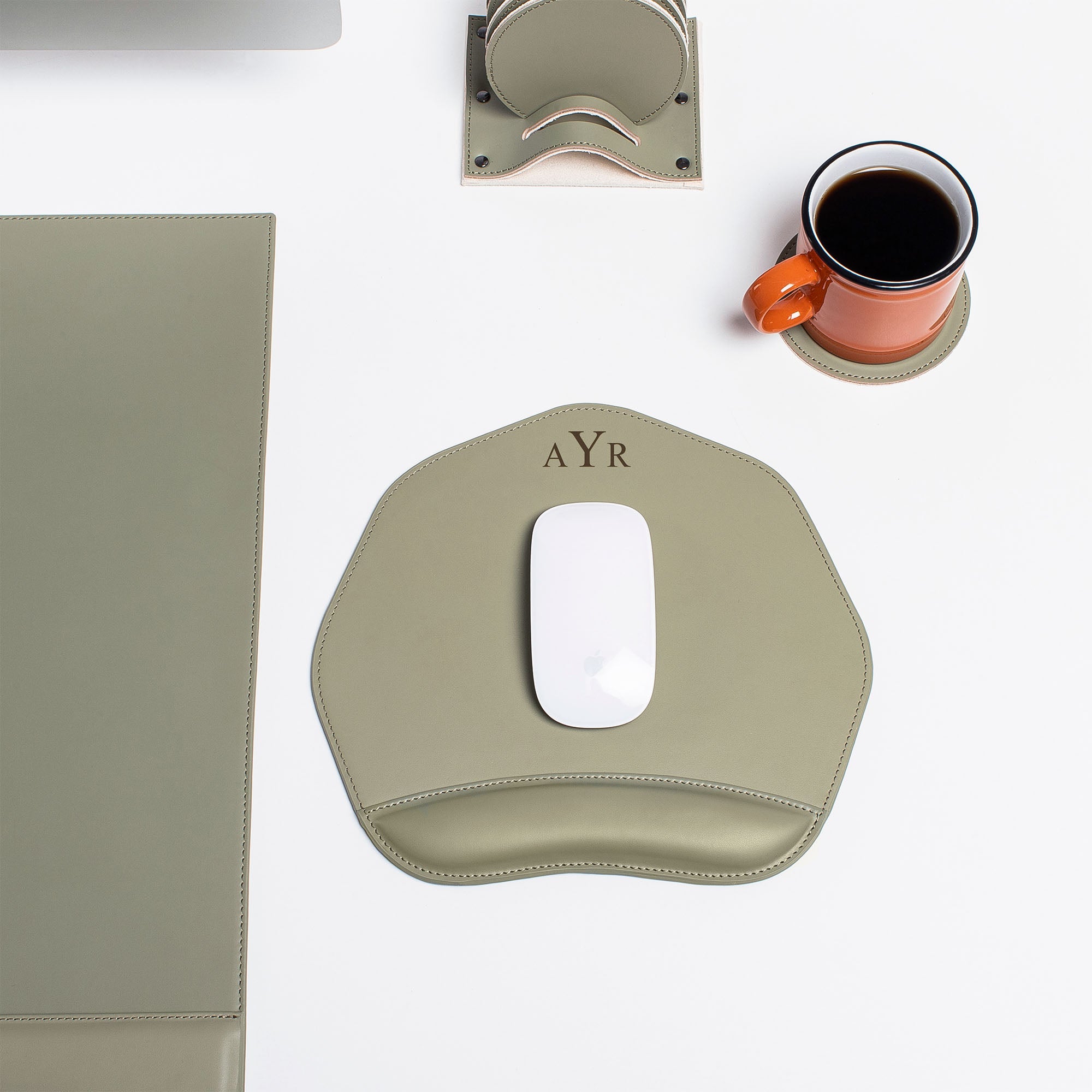 Custom green Mouse pad with wrist support under magic mouse
