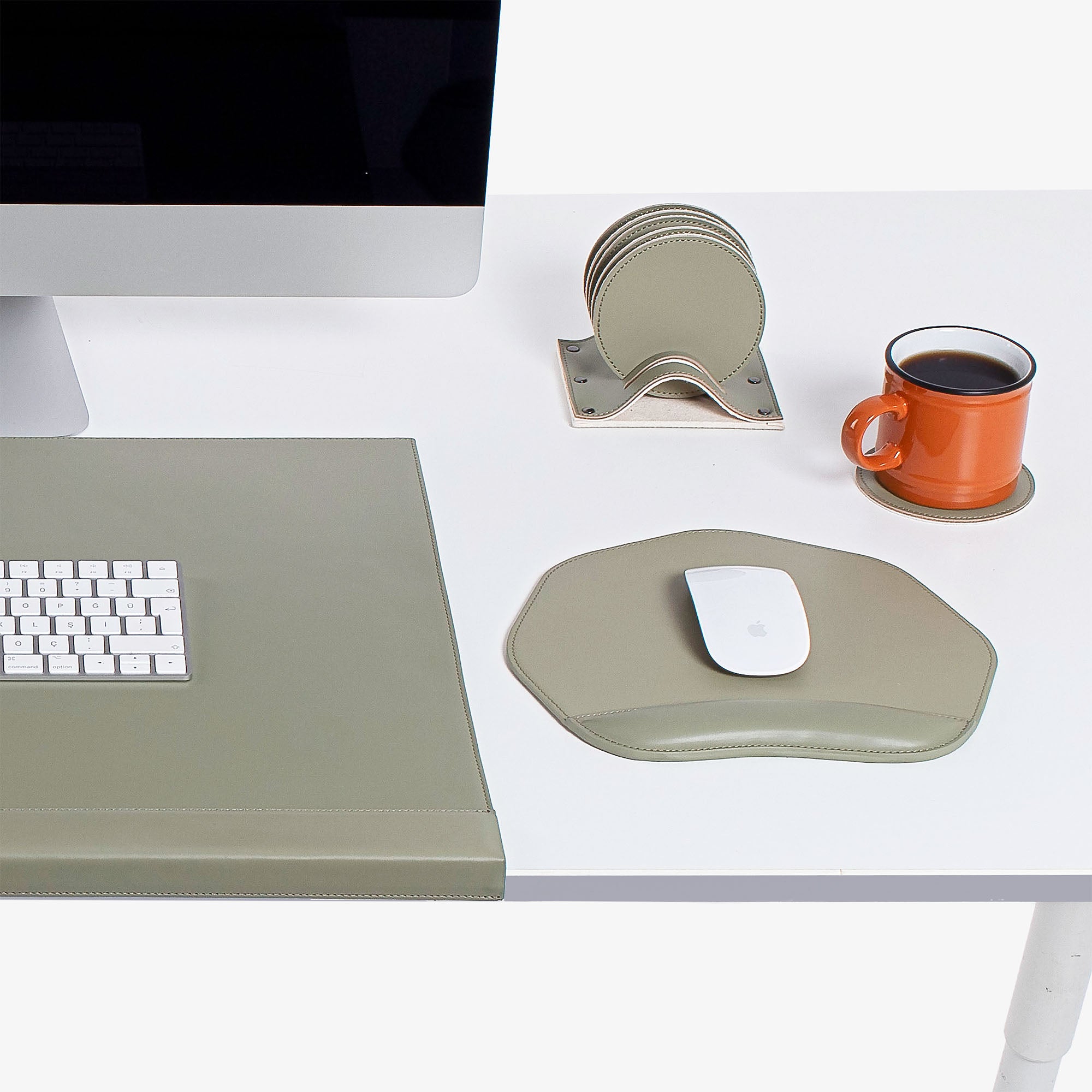Custom green Mouse pad with wrist support under magic mouse
