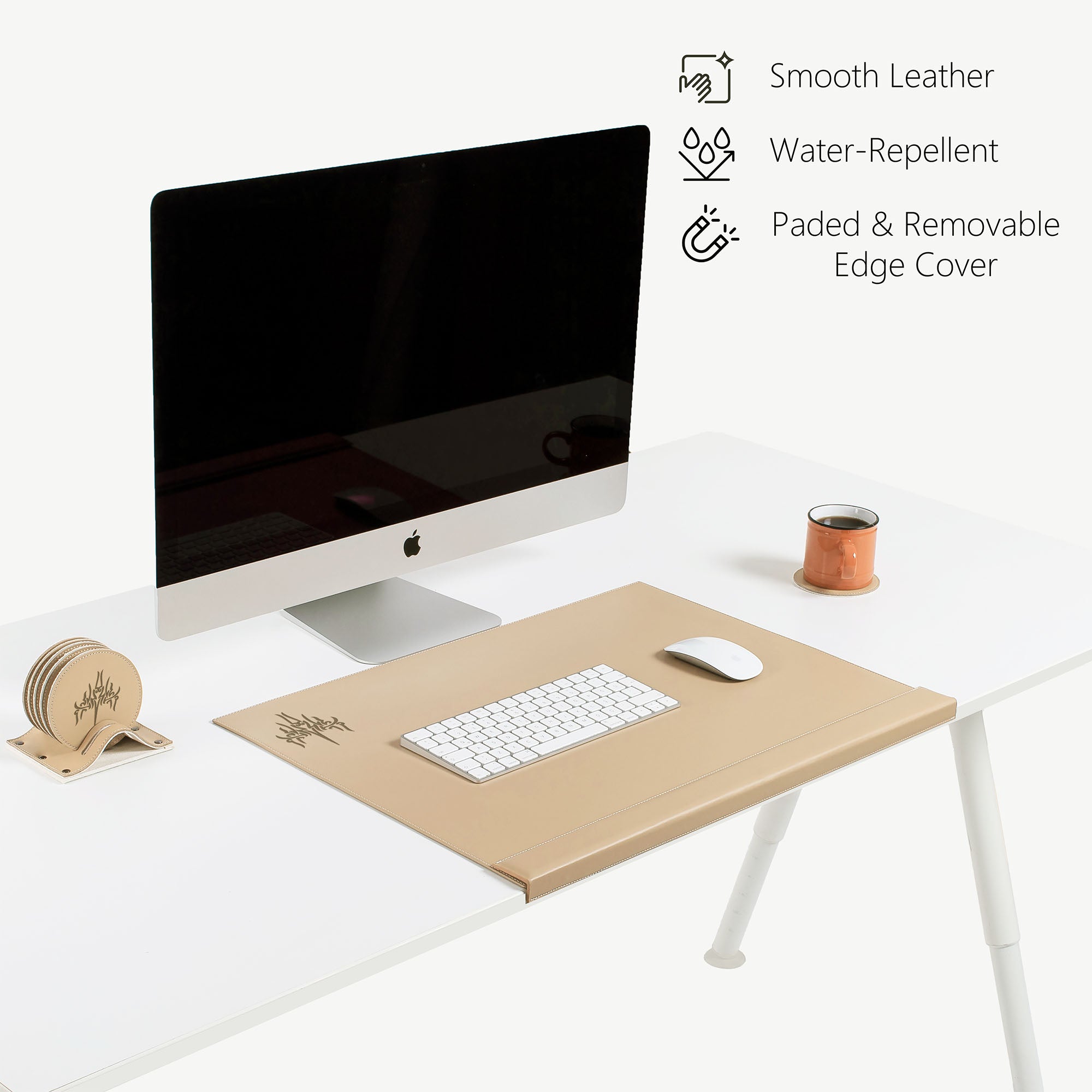brown Leather desk mat with wrist support