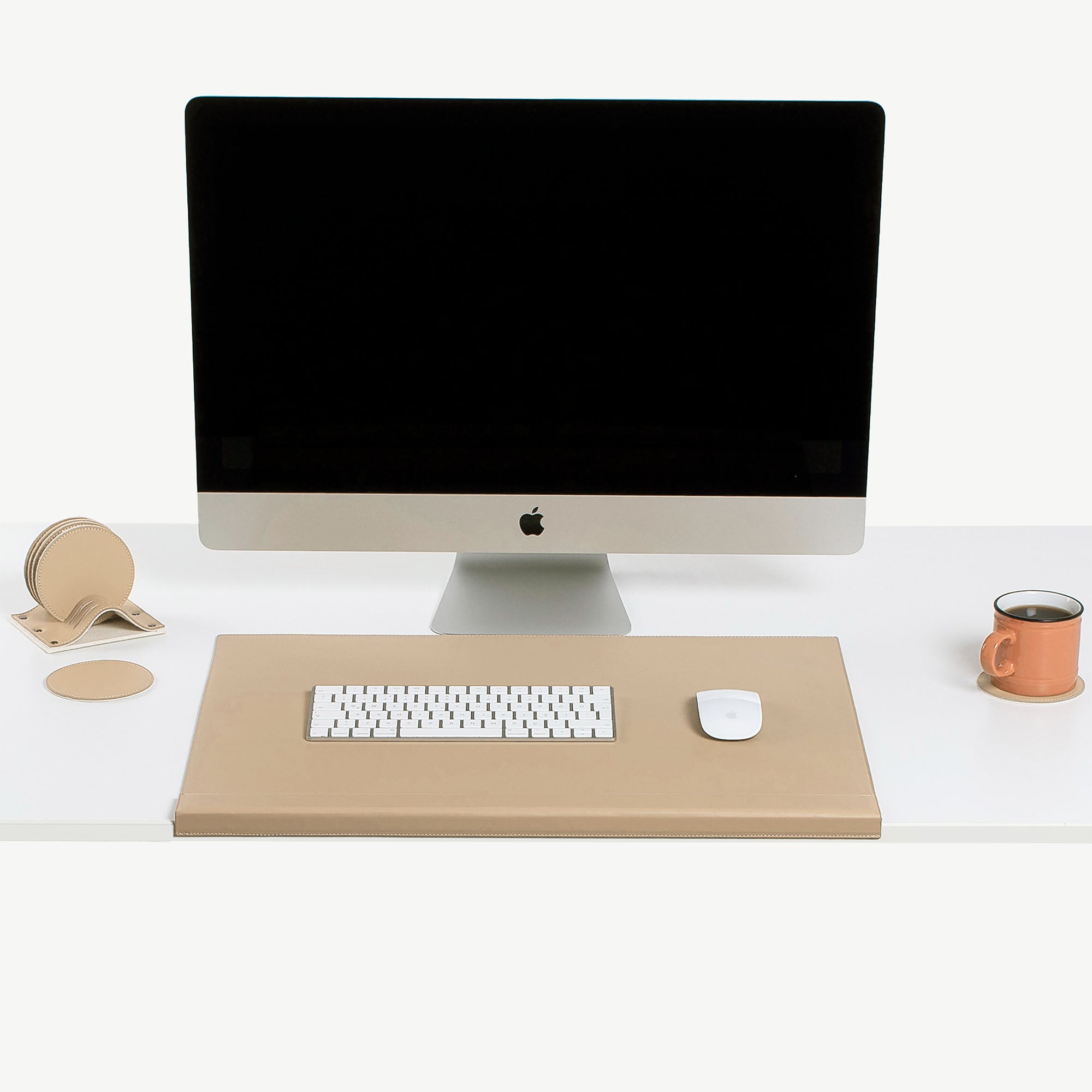 brown Leather desk mat with wrist support
