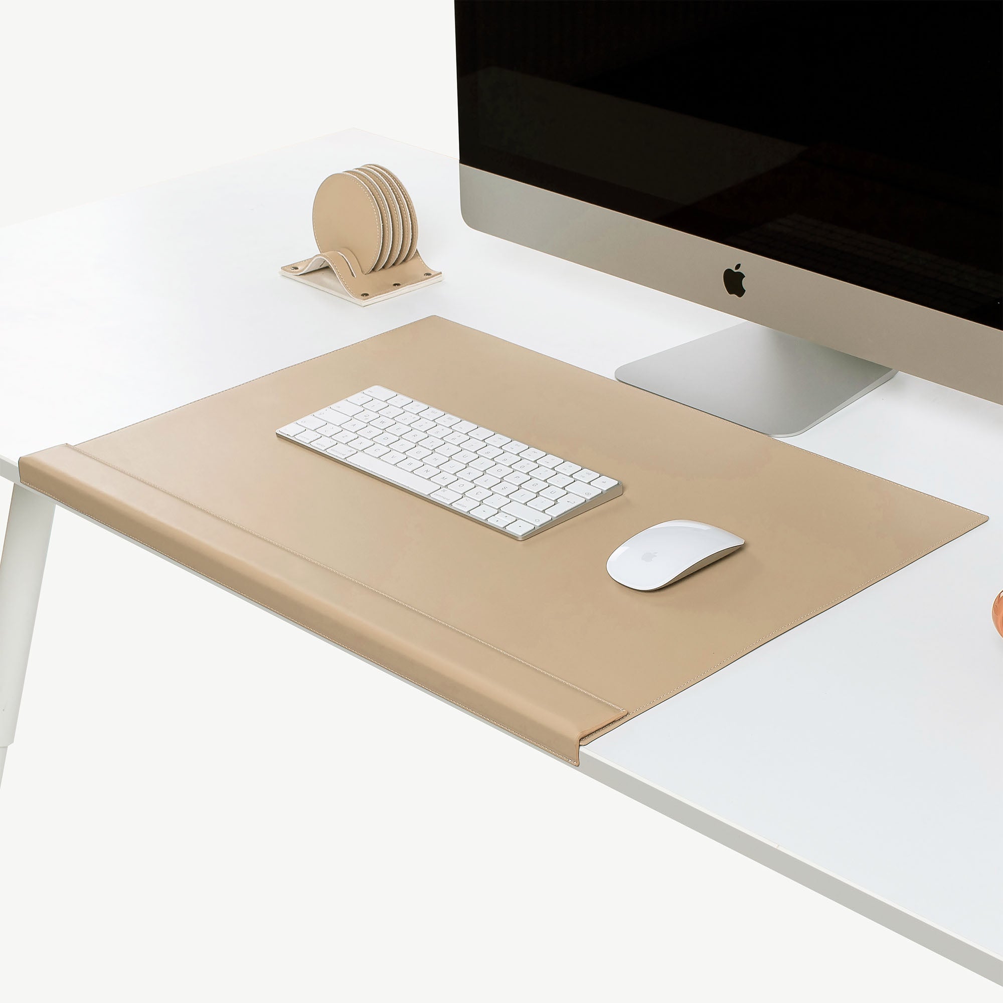brown Leather desk mat with wrist support