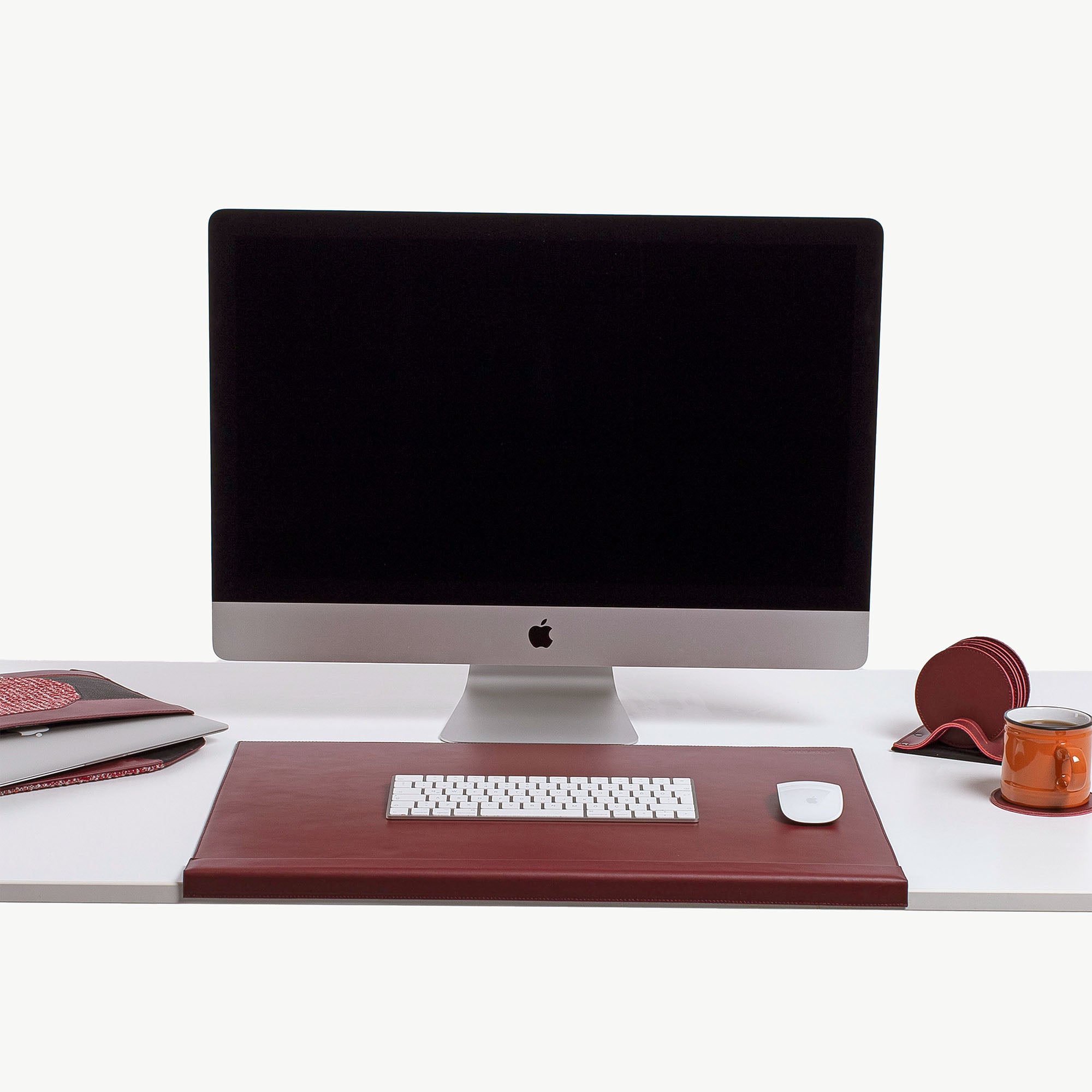 red leather desk mat with edge protector