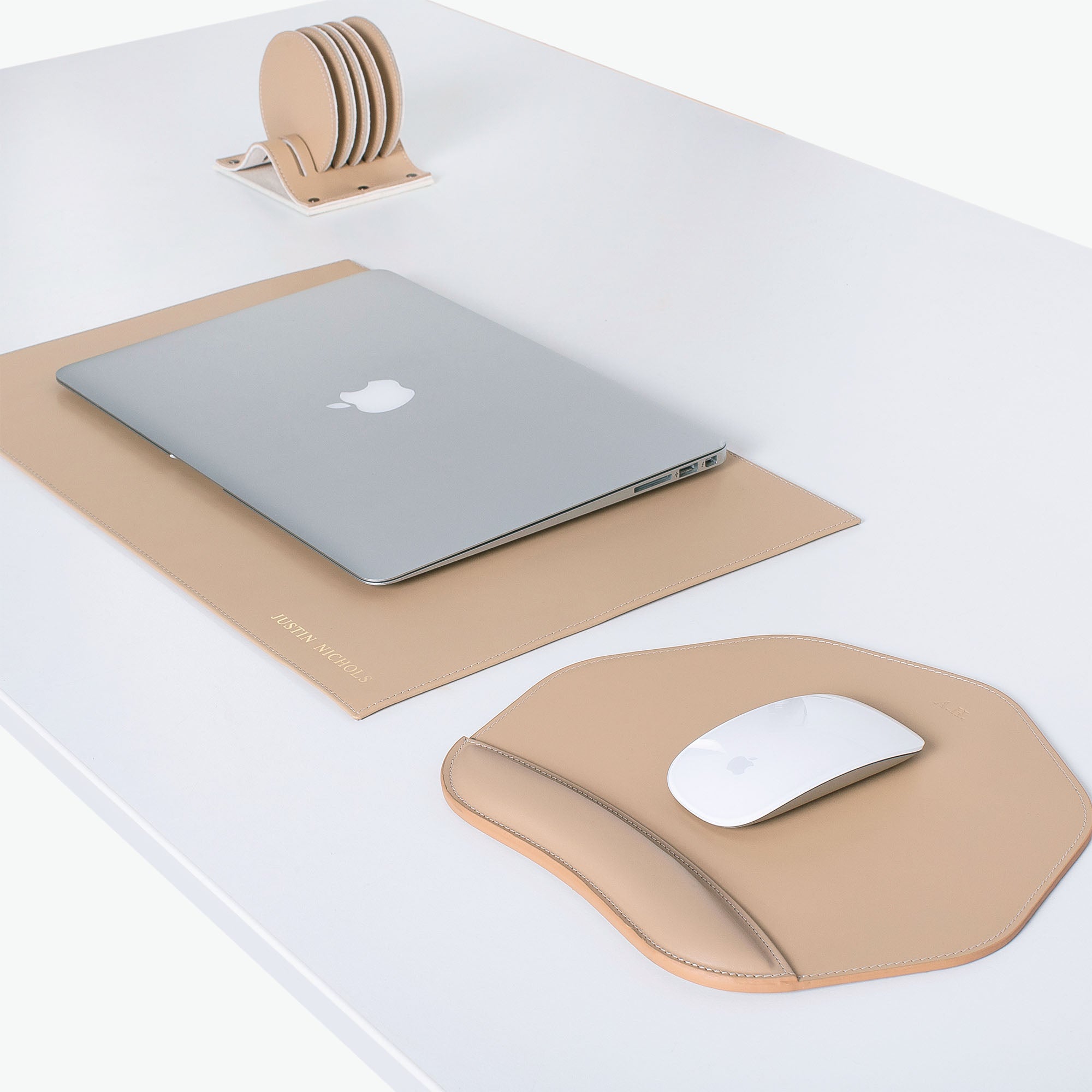 natural Leather desk mat on the desk
