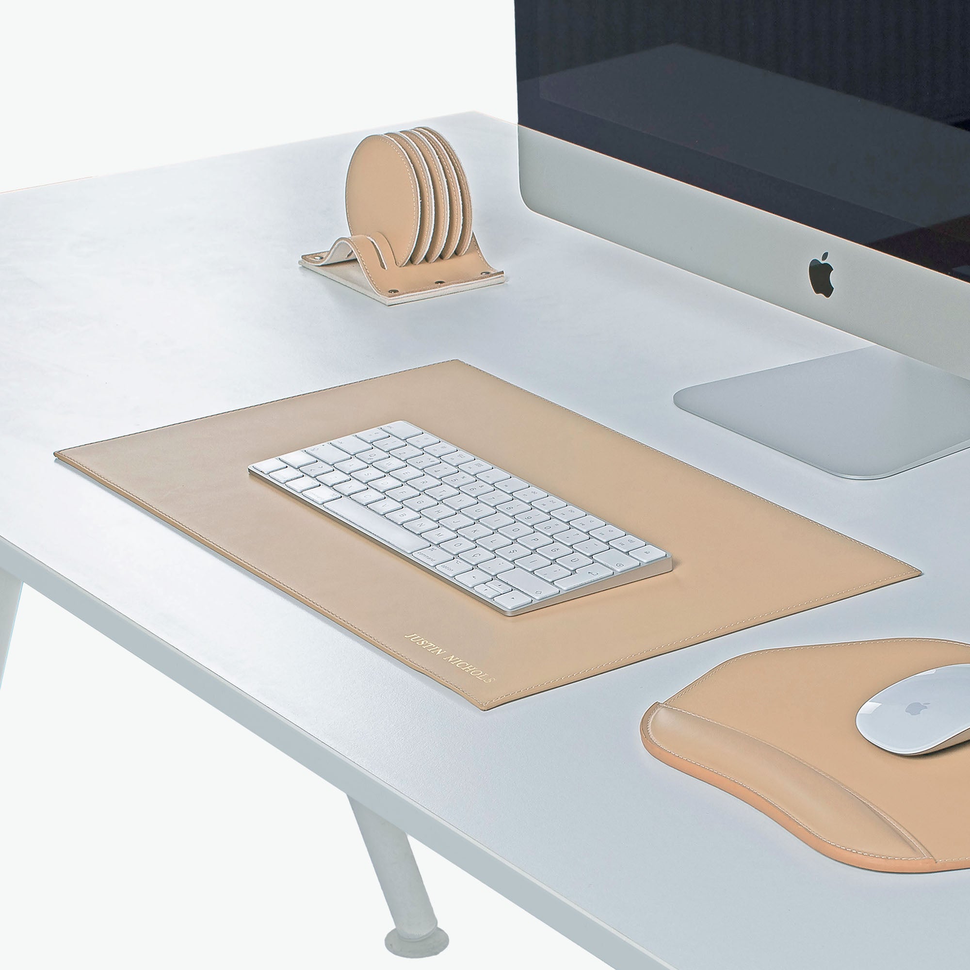 natural Leather desk mat on the desk