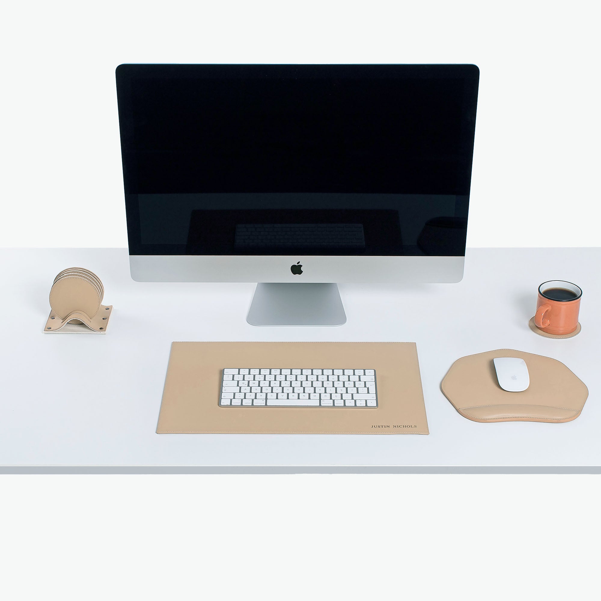 natural Leather desk mat on the desk