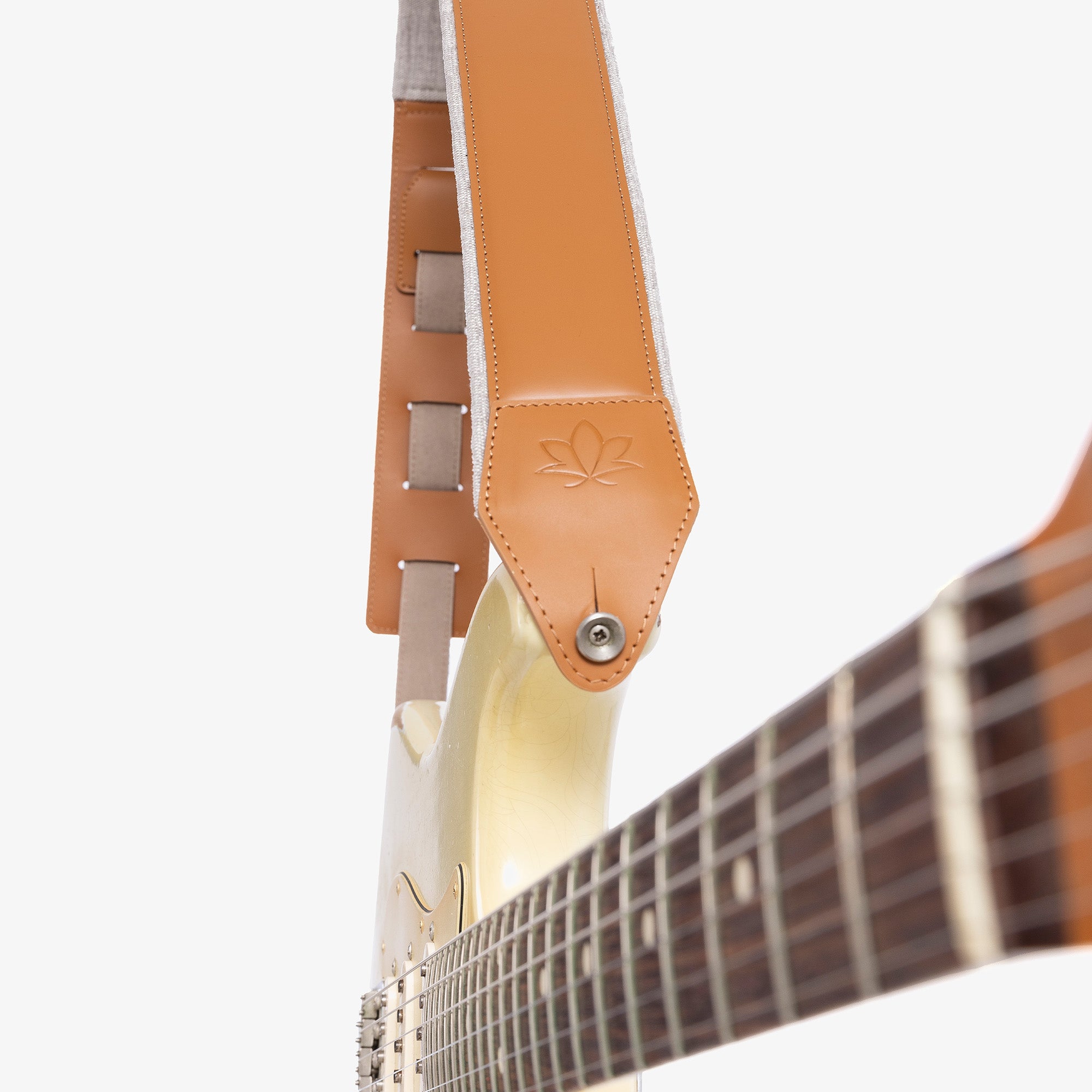 Brown Padded Leather guitar strap with guitar