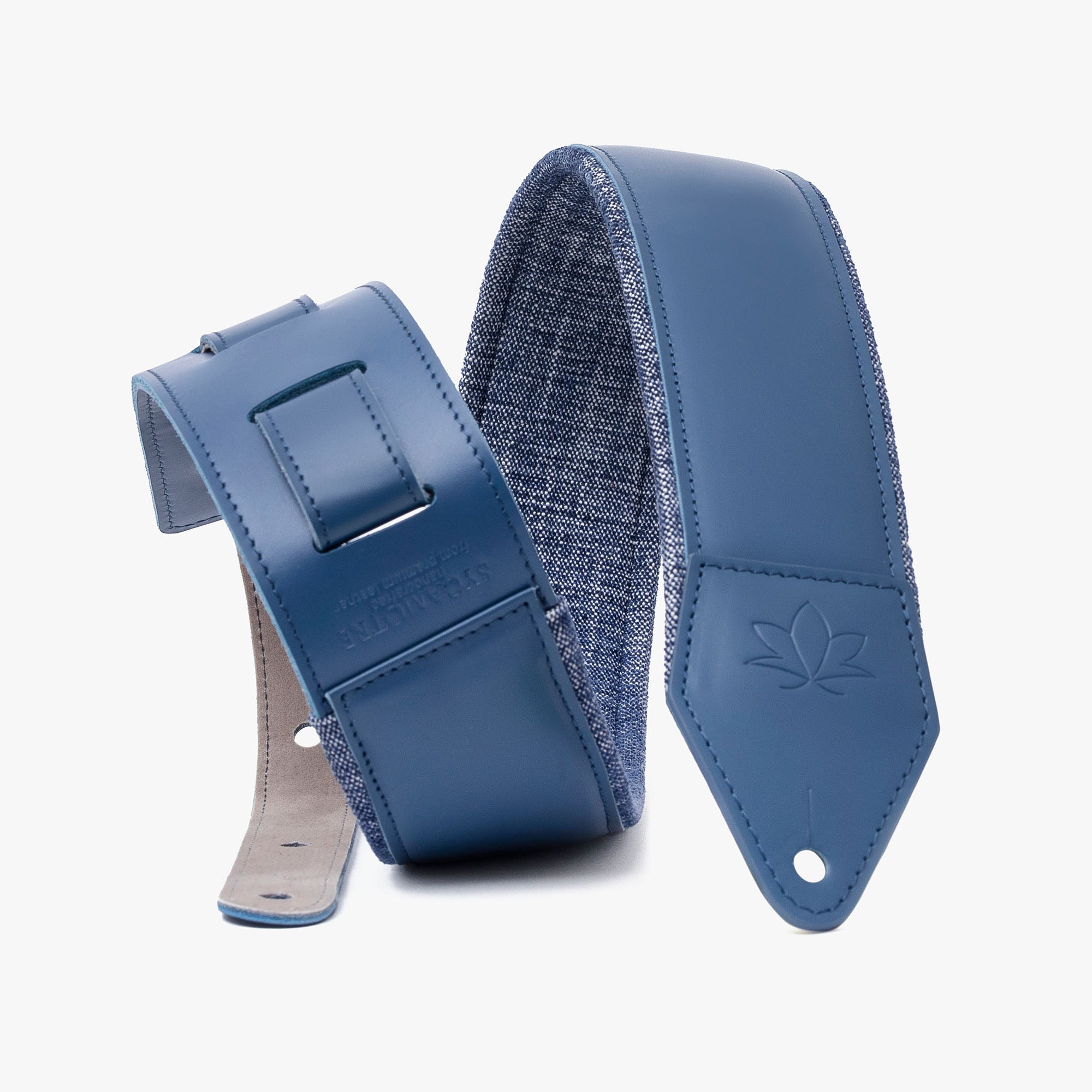 Blue Padded Leather guitar strap