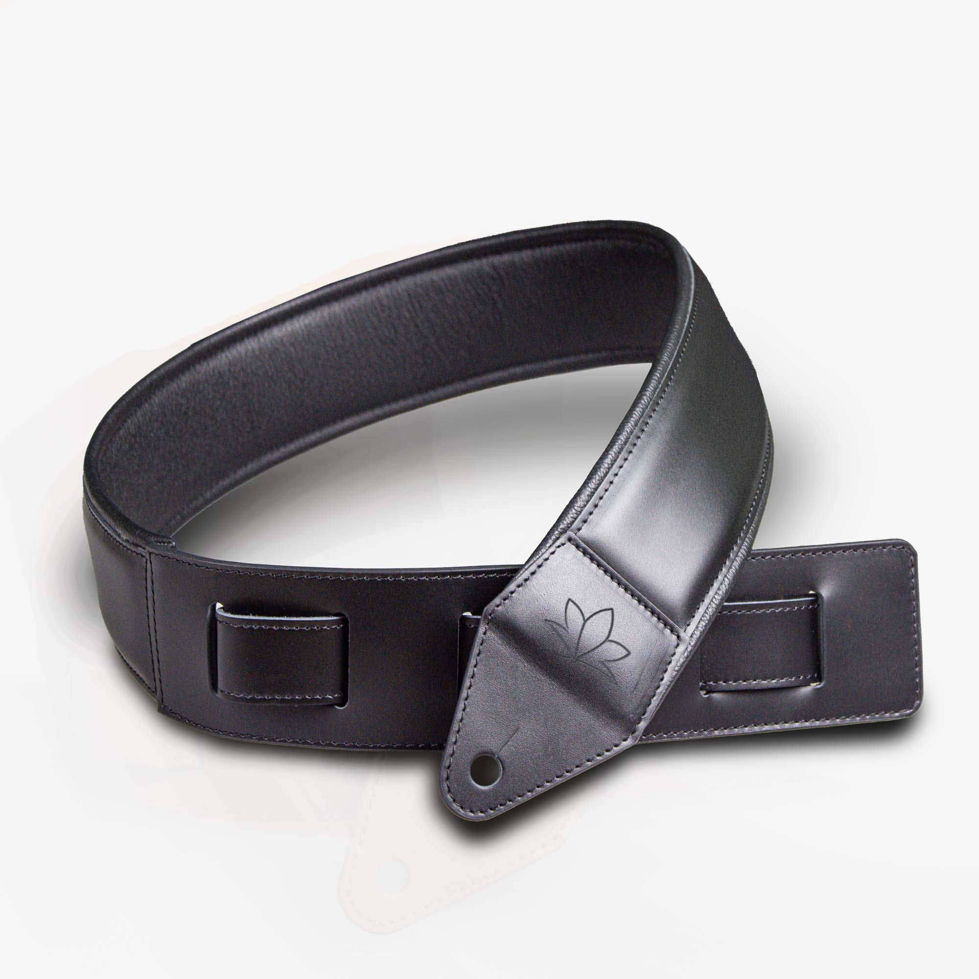 black leather guitar strap