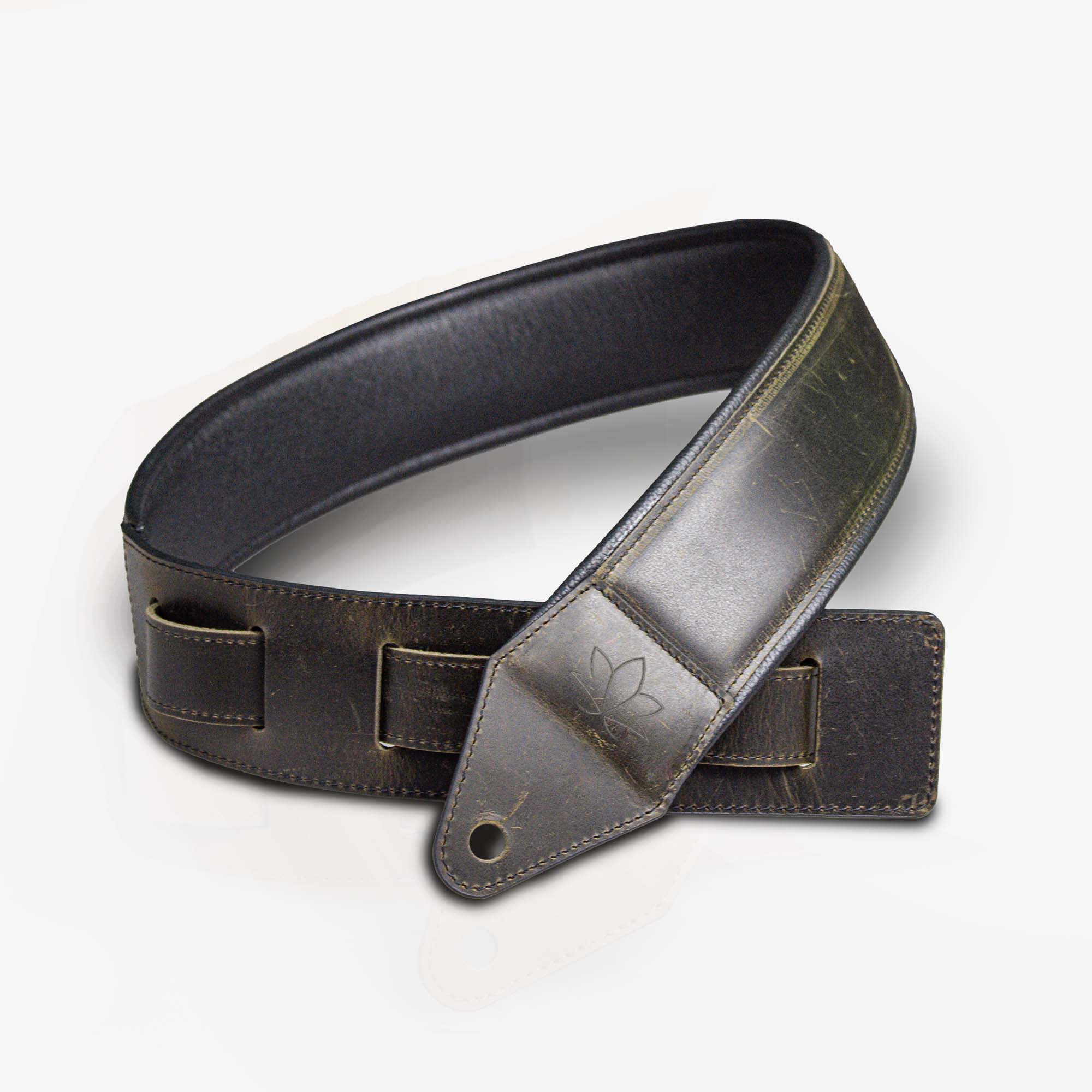 khaki leather guitar strap