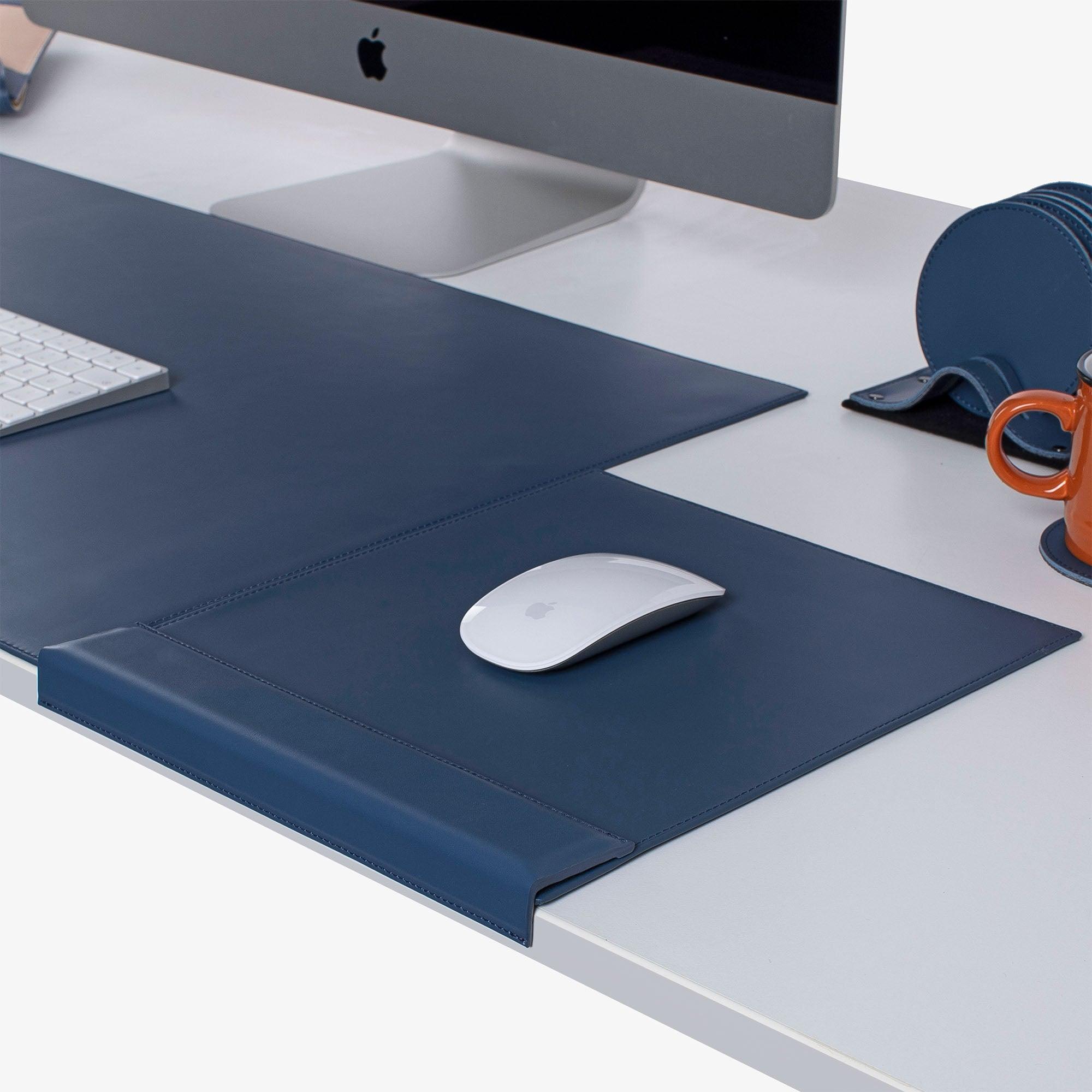 edge protector leather desk mat with magic mouse   