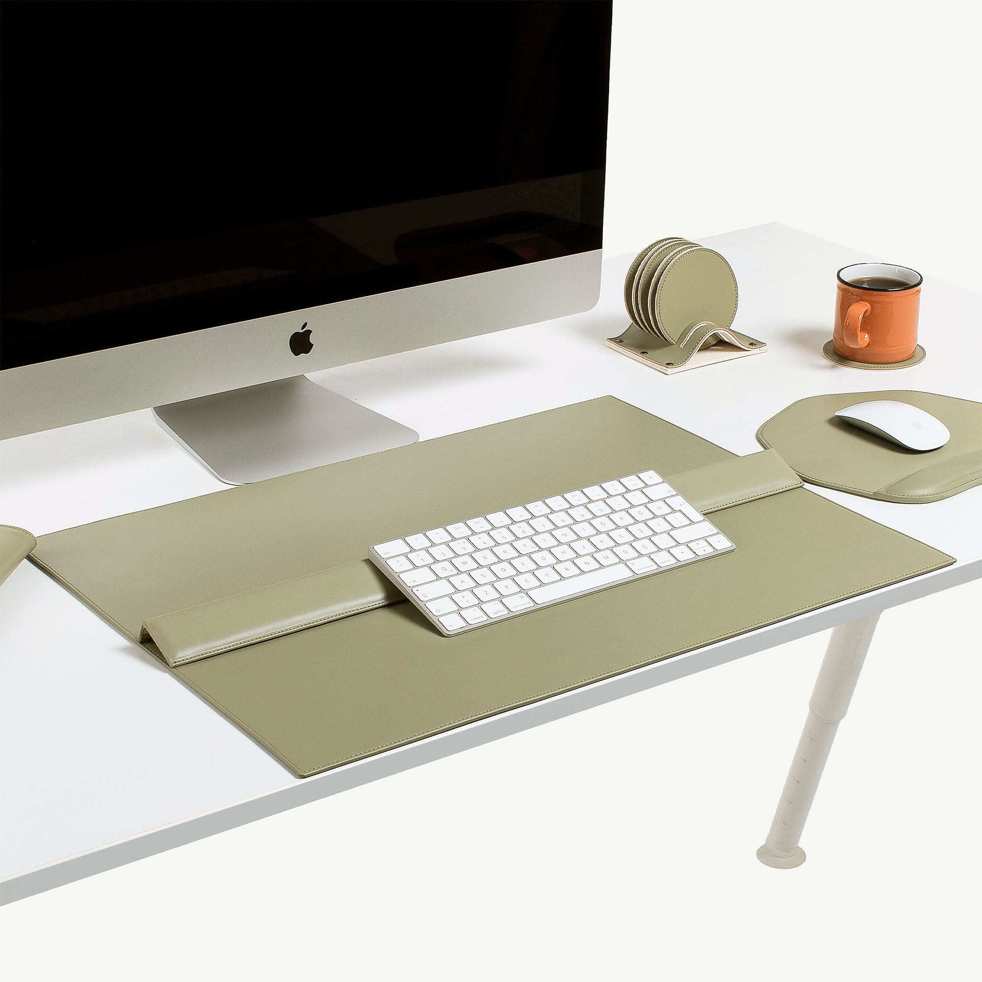 green Leather desk mat with wrist support 