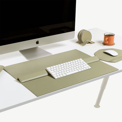 green Leather desk mat with wrist support 