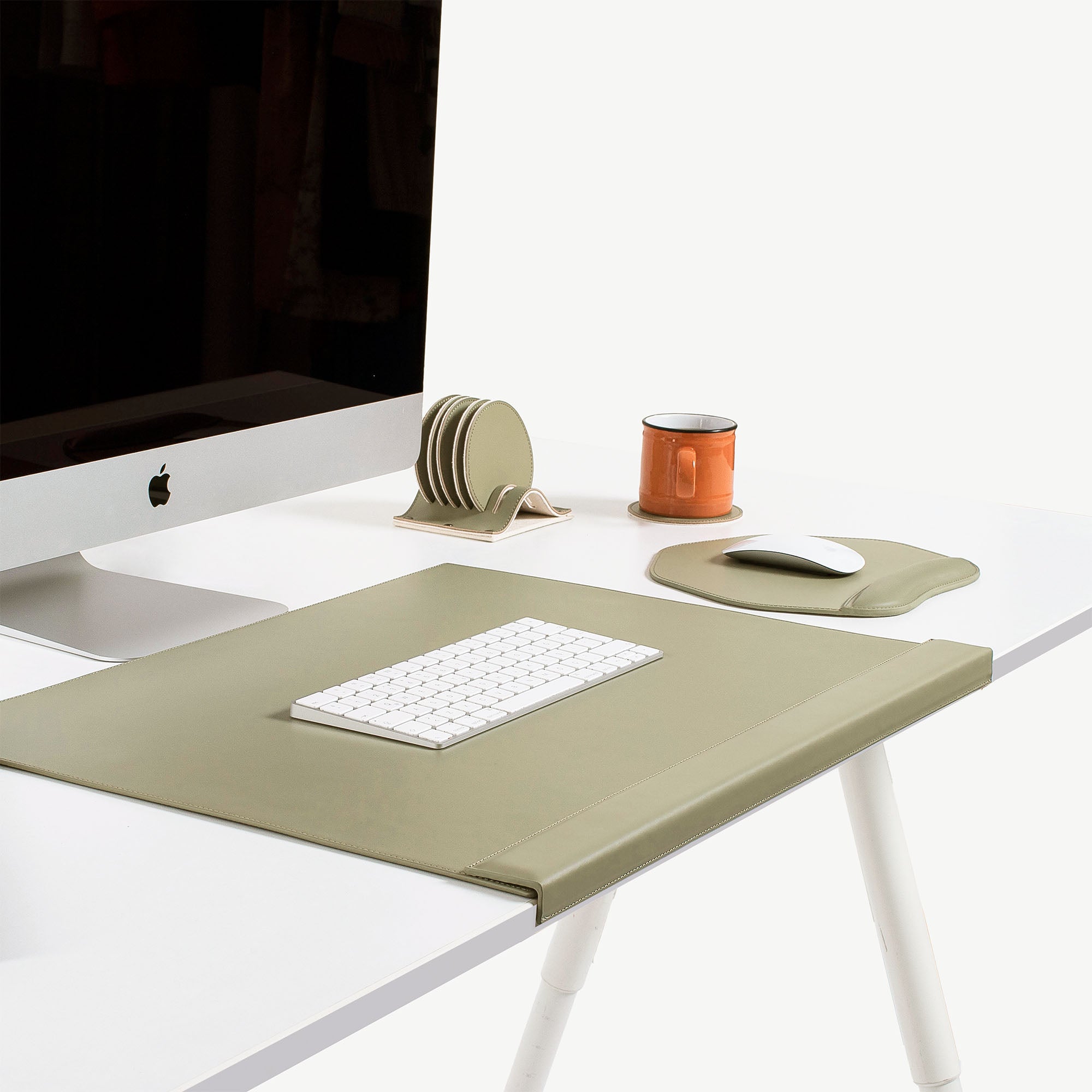 green Leather desk mat with wrist support #color_sage-green