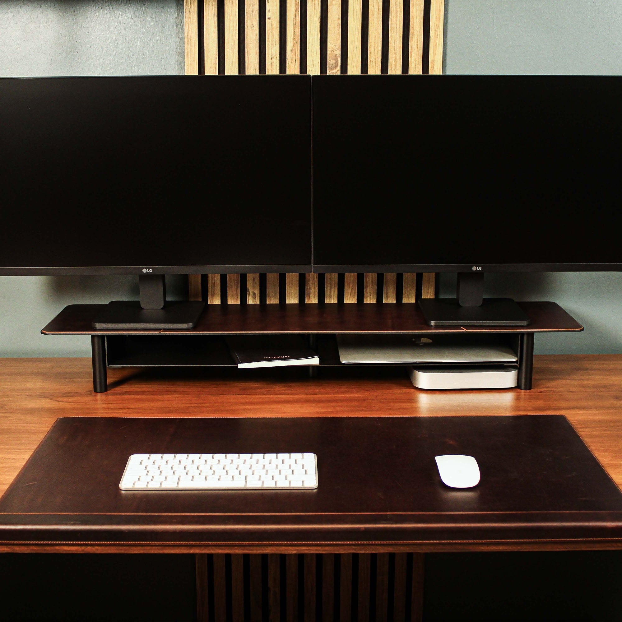 Brown Metal Monitor Stand office desk shelf organizer 
