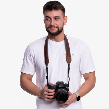 Brown Personalized Leather Camera Strap With Comfortable padded and adjustable design 