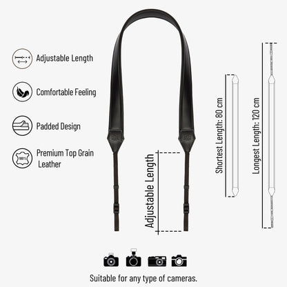 Black Personalized Padded Leather Camera Strap comfortable features 