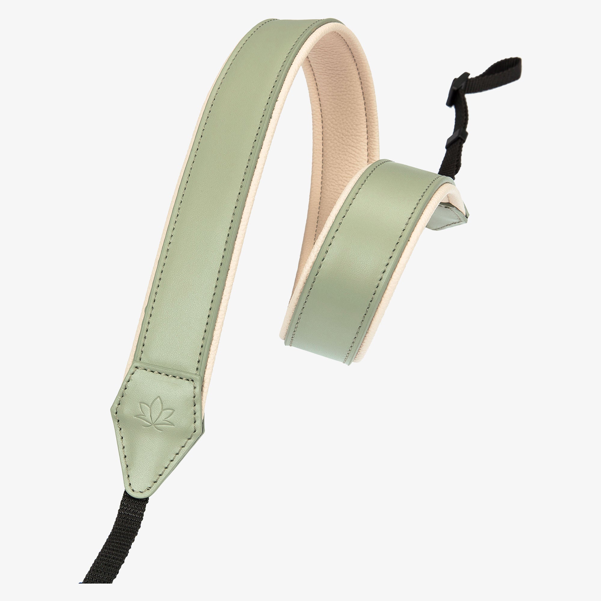 Green Personalized Leather Camera Strap With Comfortable padded and adjustable design 