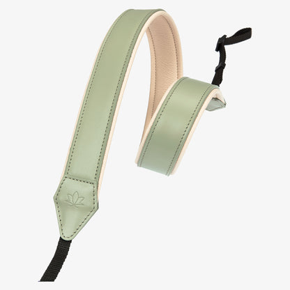 Green Personalized Leather Camera Strap With Comfortable padded and adjustable design 