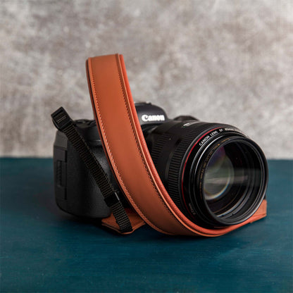 Brown Personalized Leather Camera Strap With Comfortable padded and adjustable design 