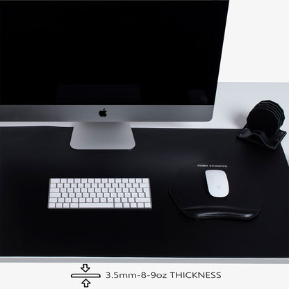 Black Leather desk mat on the desk 