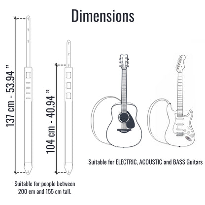 Blue Padded Leather guitar strap dimensions chart 