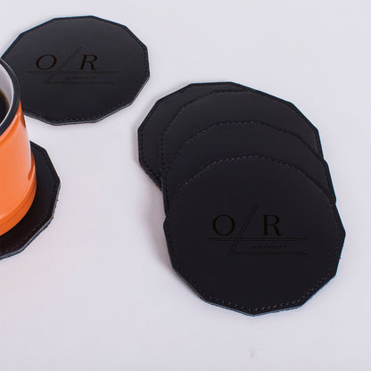 Personalized black Leather 6 pieces coaster set under cup 