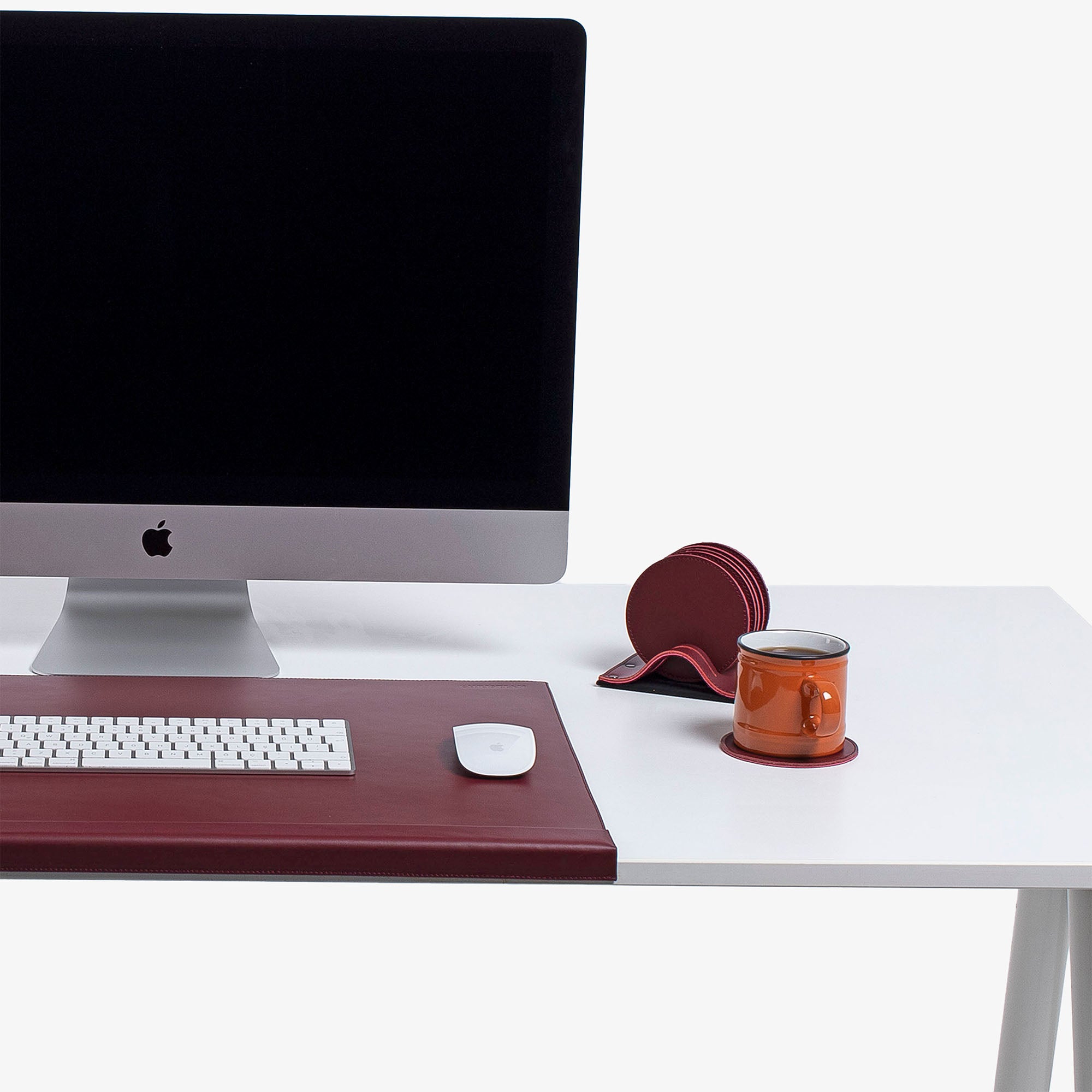 Custom Red Leather 6 pieces coaster set under cup #color_burgundy