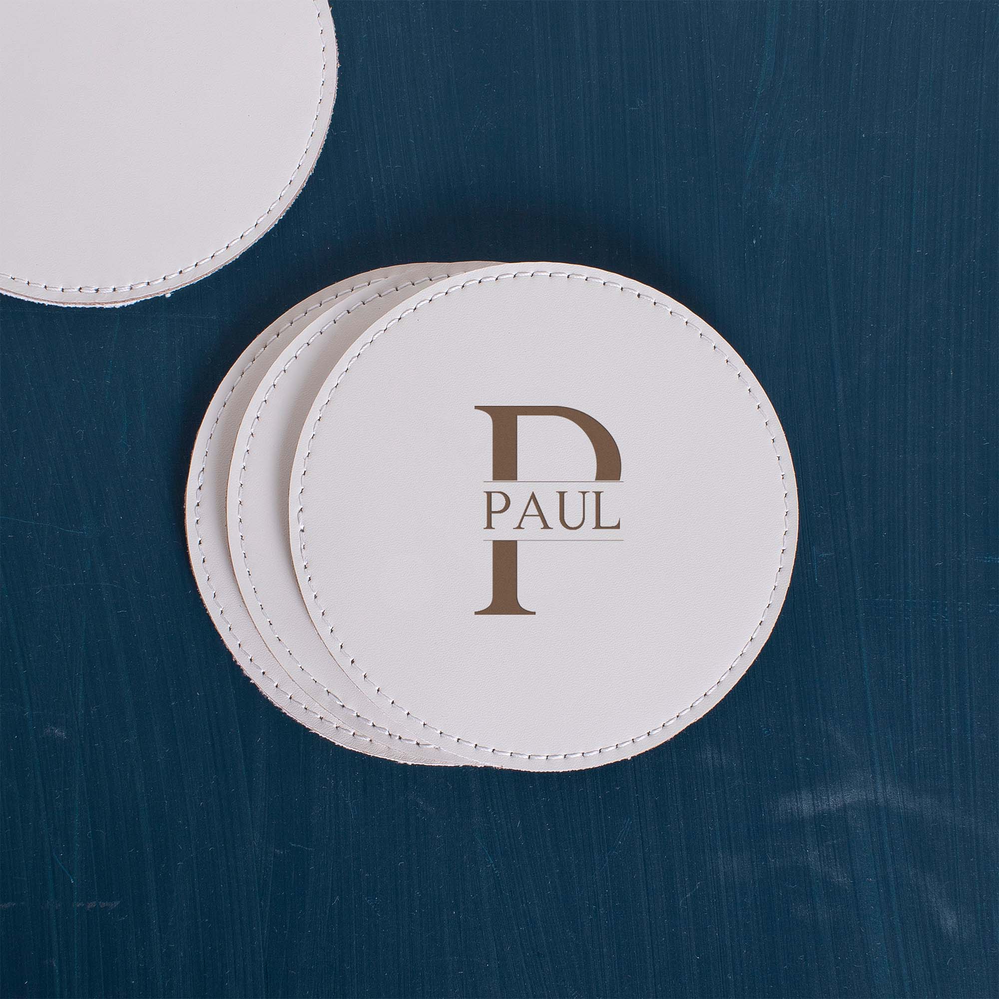 Personalized white Leather 6 pieces coaster set custom logo for home decor 