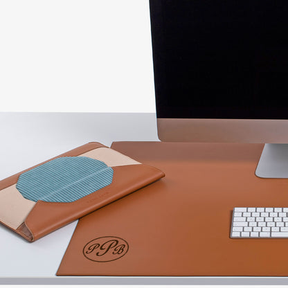 Brown Leather desk mat on the desk 