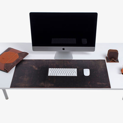 Brown Leather desk mat on the desk 