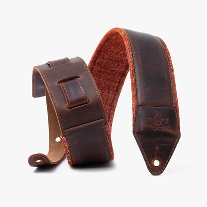 Brown Padded Leather guitar strap distressed leather 