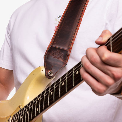 Padded Leather guitar strap on model 