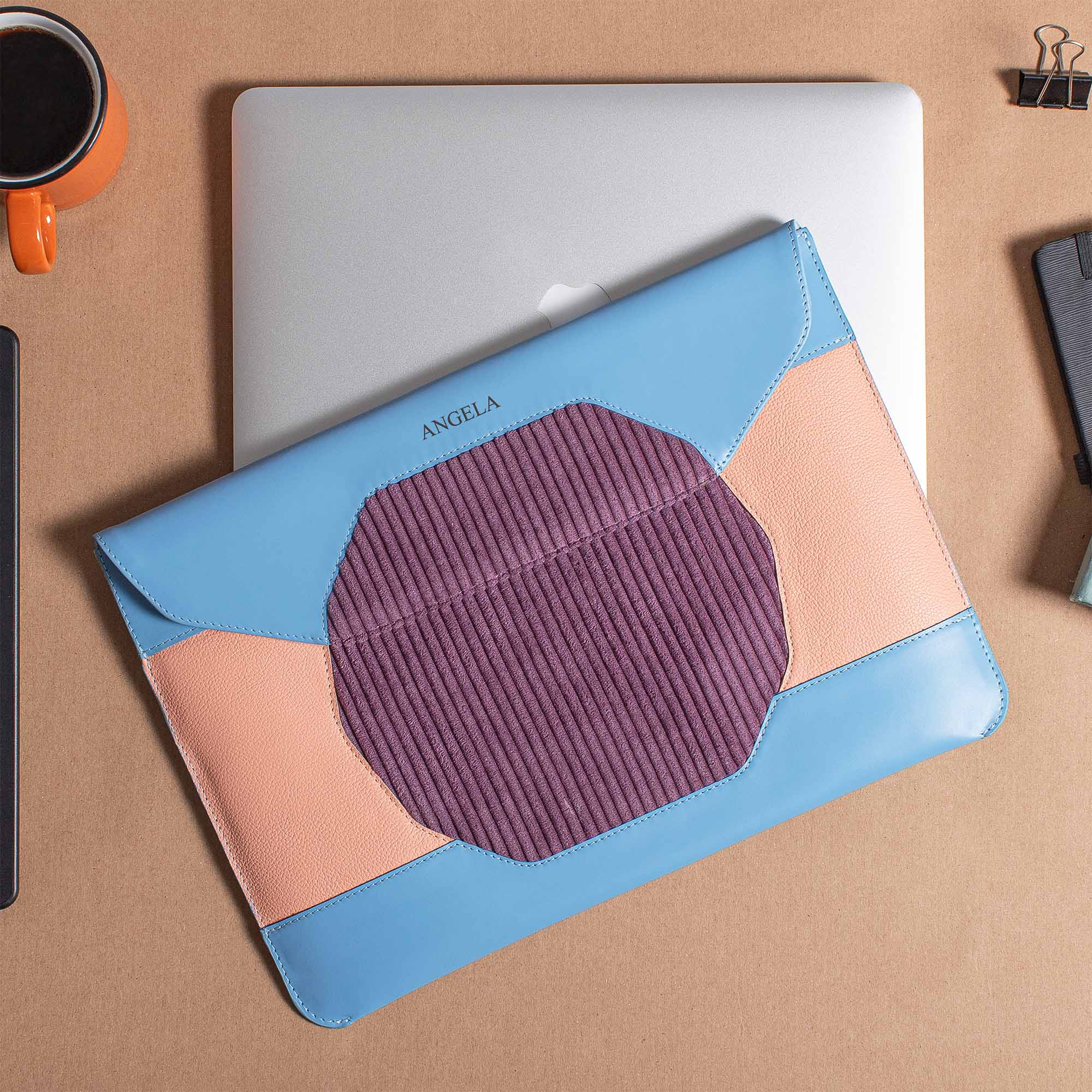 Custom blue leather MacBook sleeve for MacBook 13  