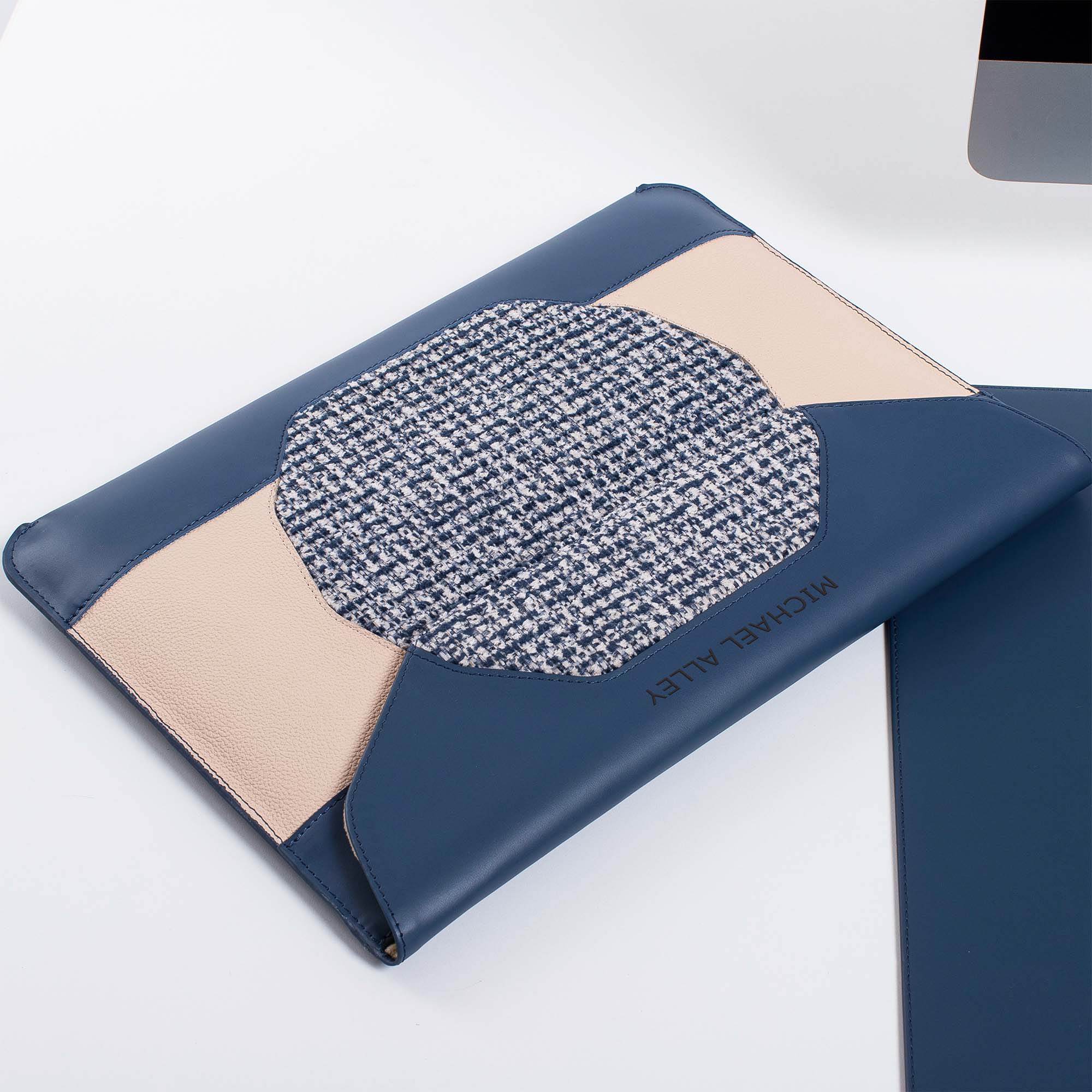 Custom blue  leather MacBook sleeve for MacBook air 