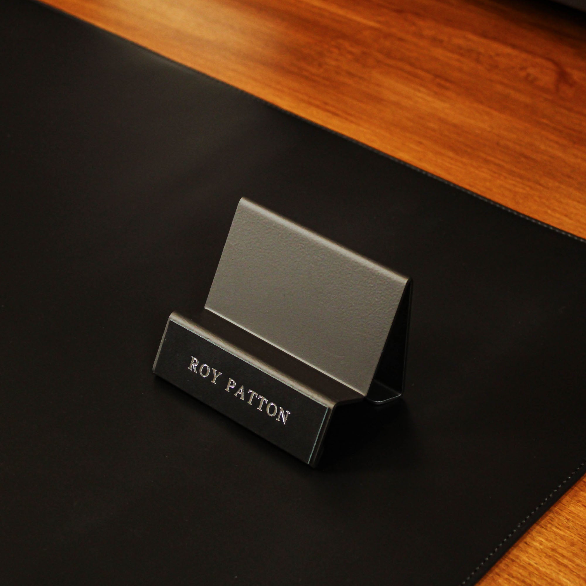 Black Business Card Holder with leather overlay 