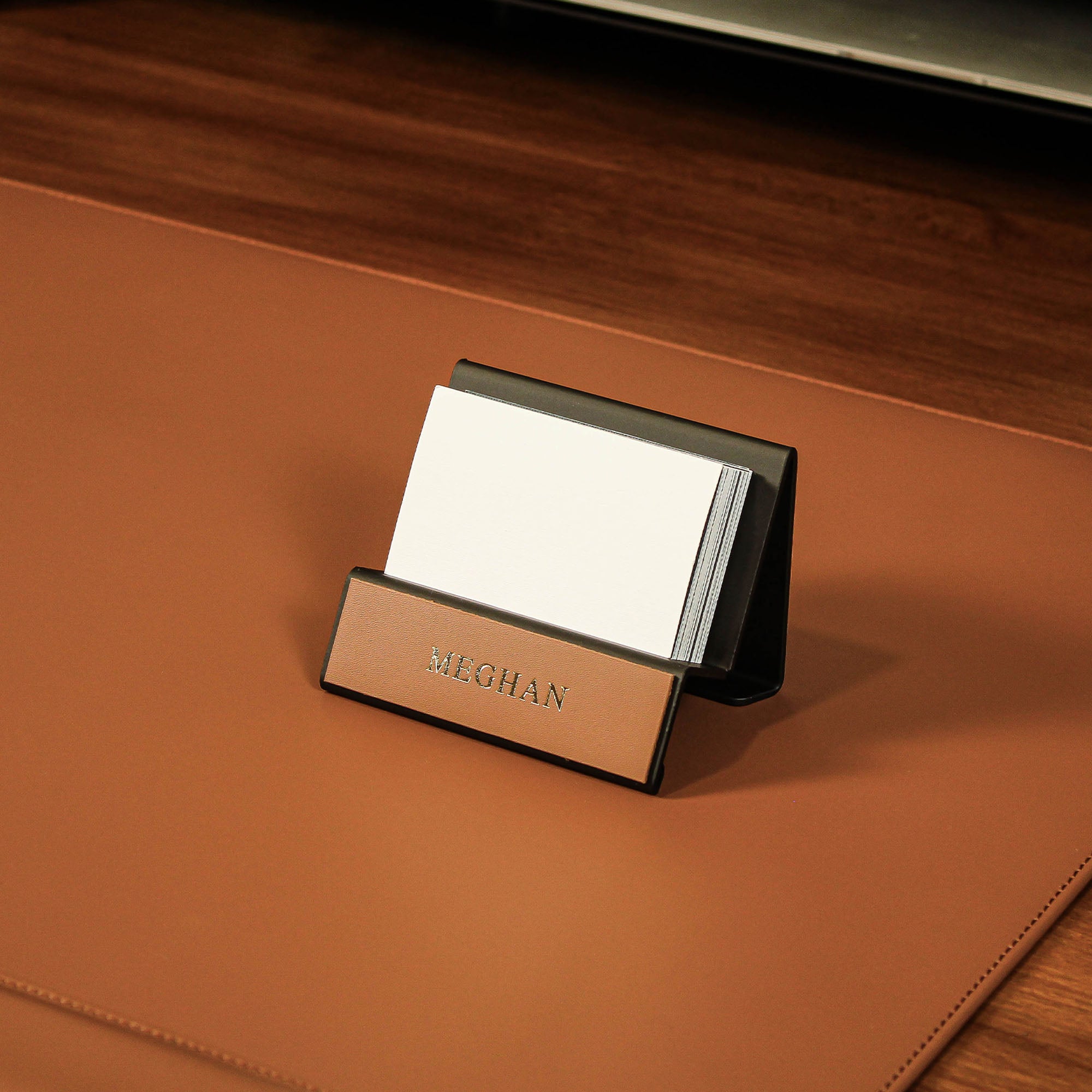 Office Business Card Holder with leather overlay 