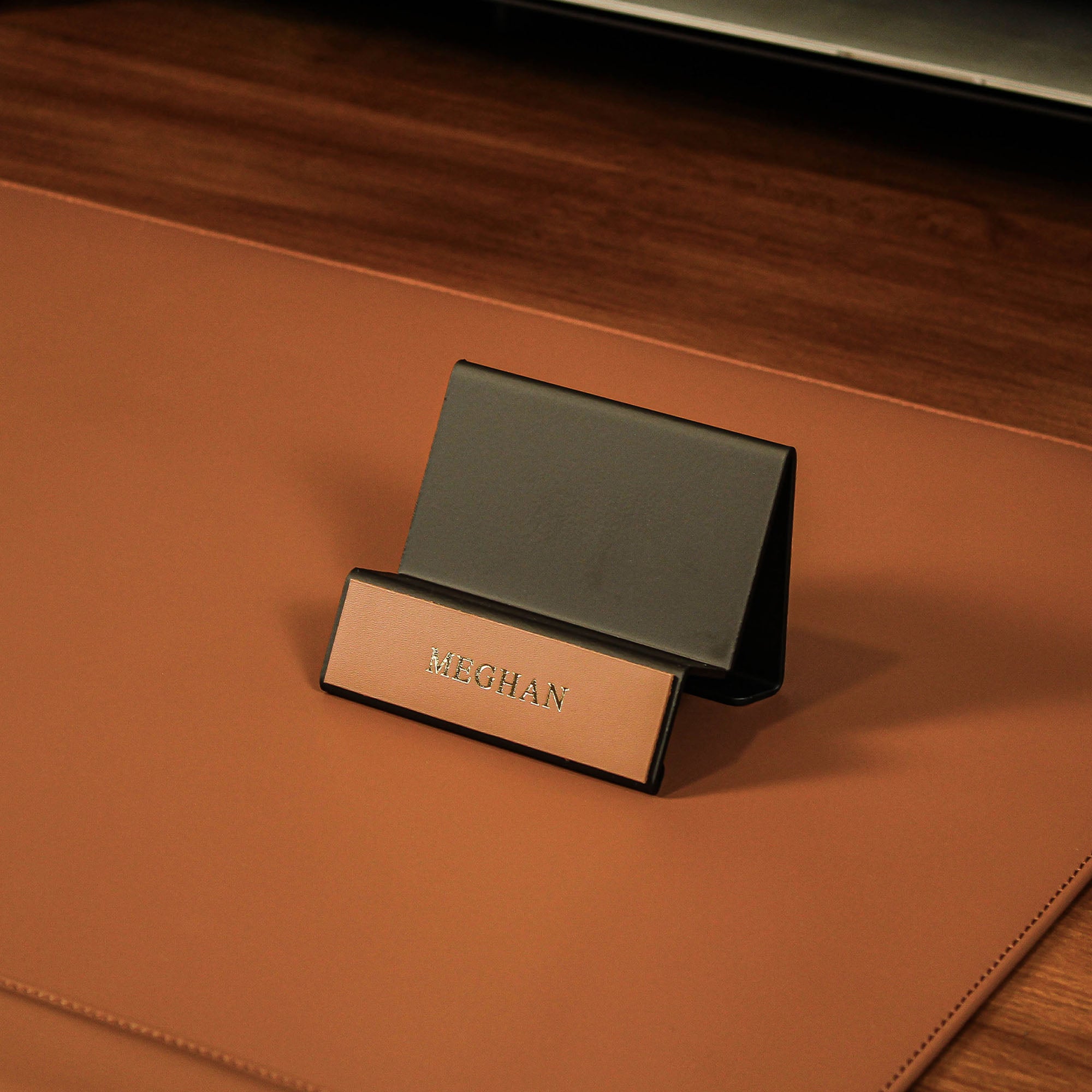 Office Business Card Holder with leather overlay 