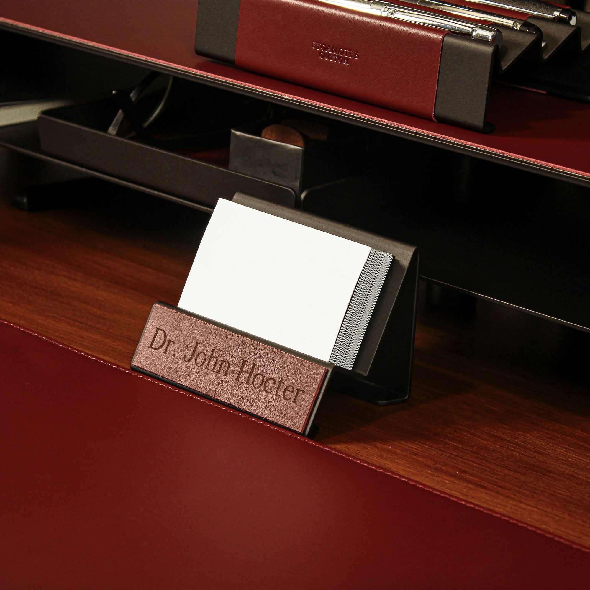 Office Business Card Holder with leather overlay 