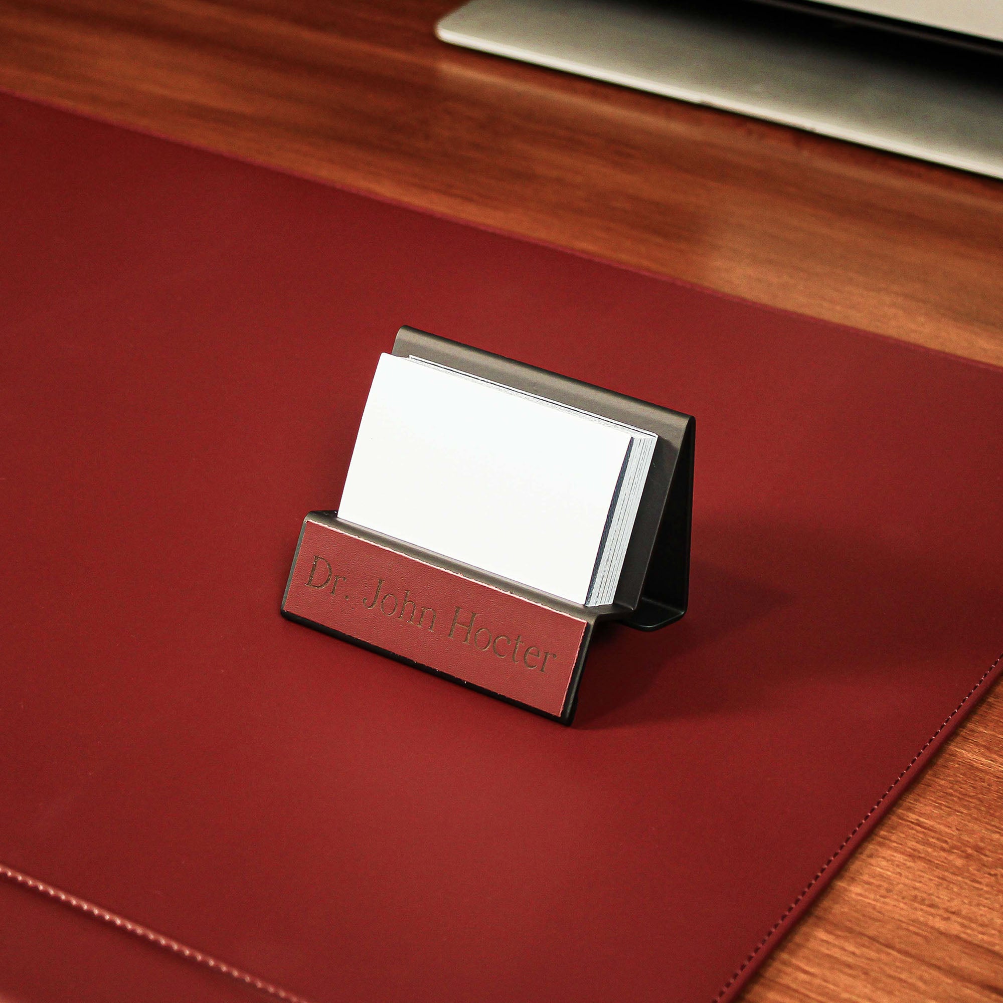 Office Business Card Holder with leather overlay 